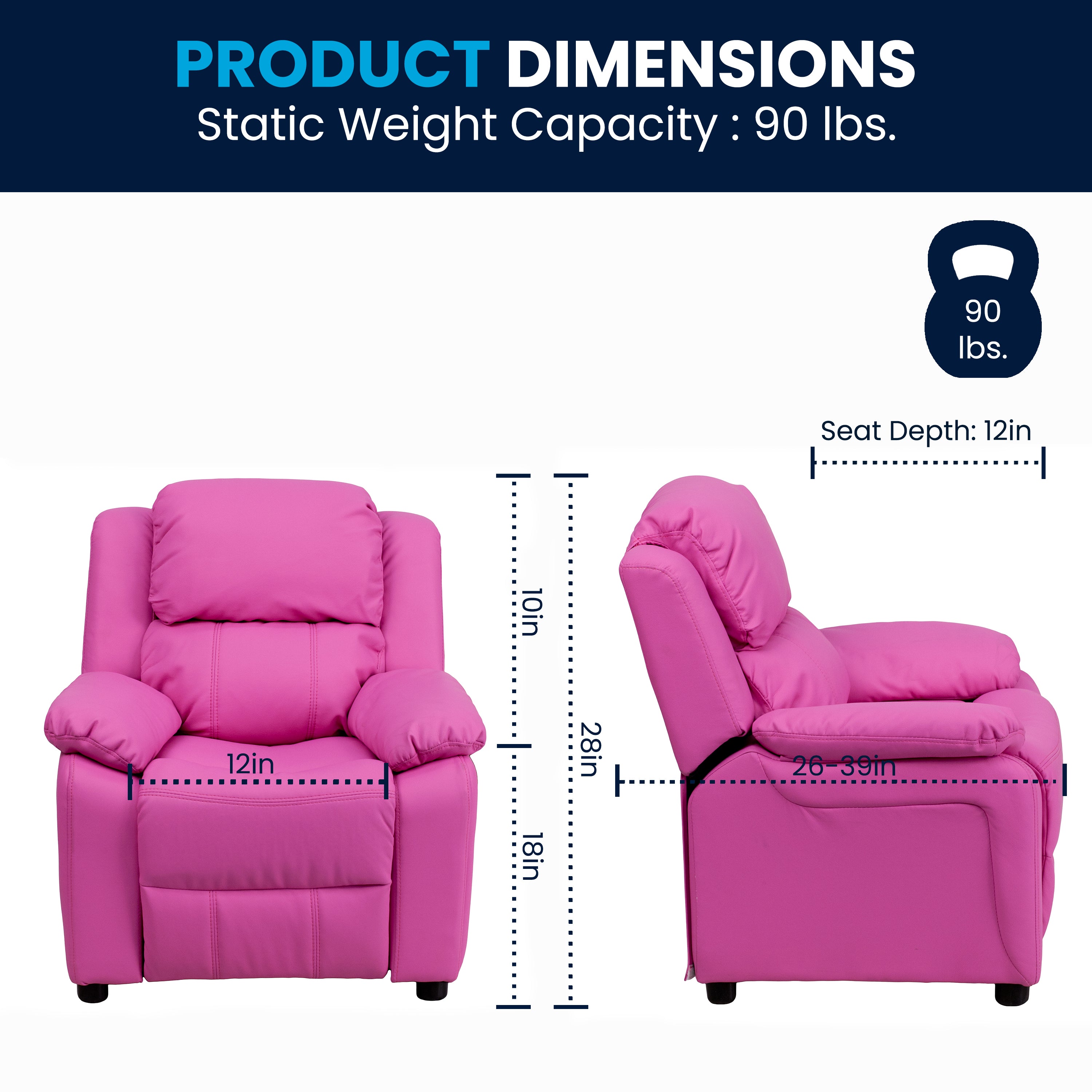 Deluxe Padded Contemporary Kids Recliner with Storage Arms