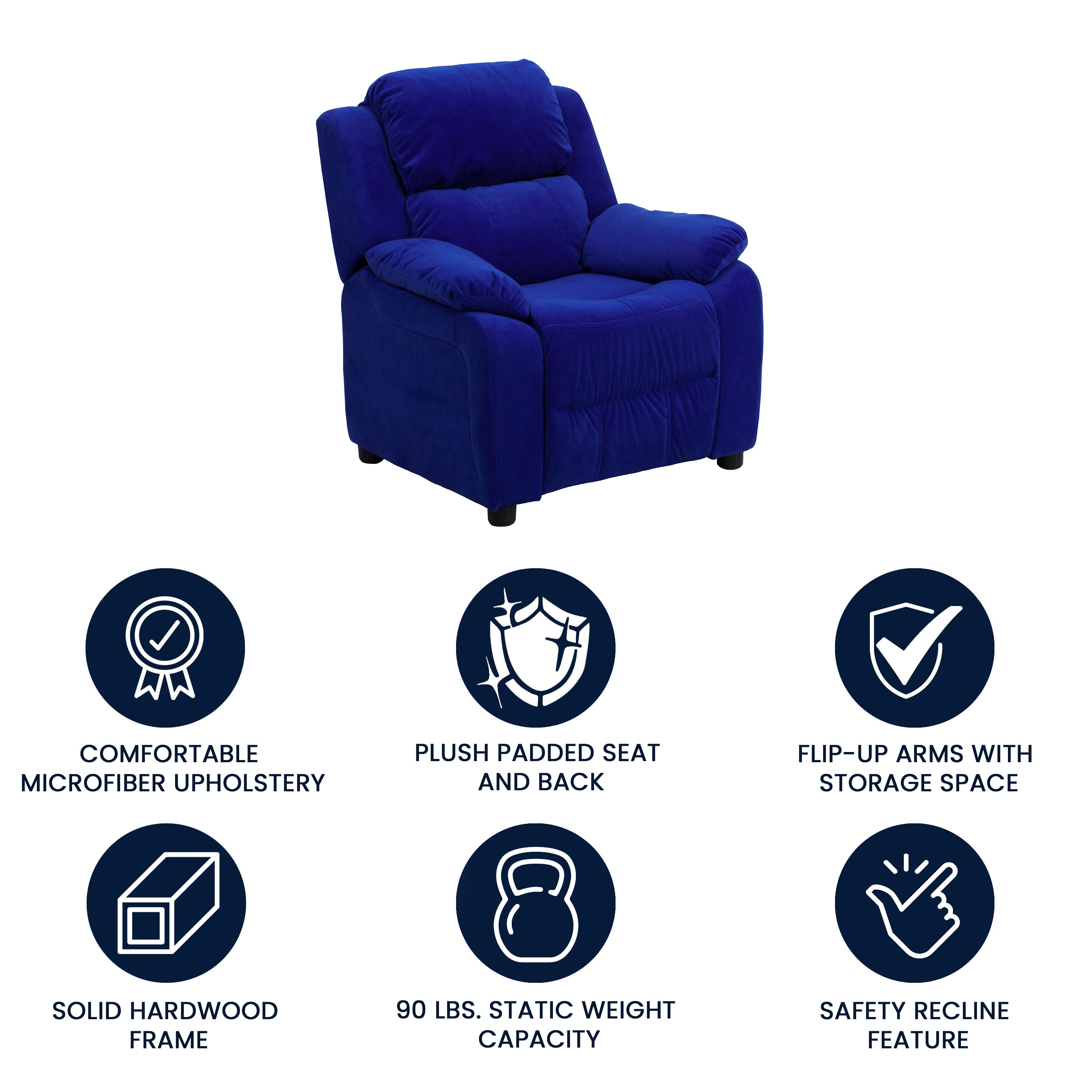 Deluxe Padded Contemporary Kids Recliner with Storage Arms