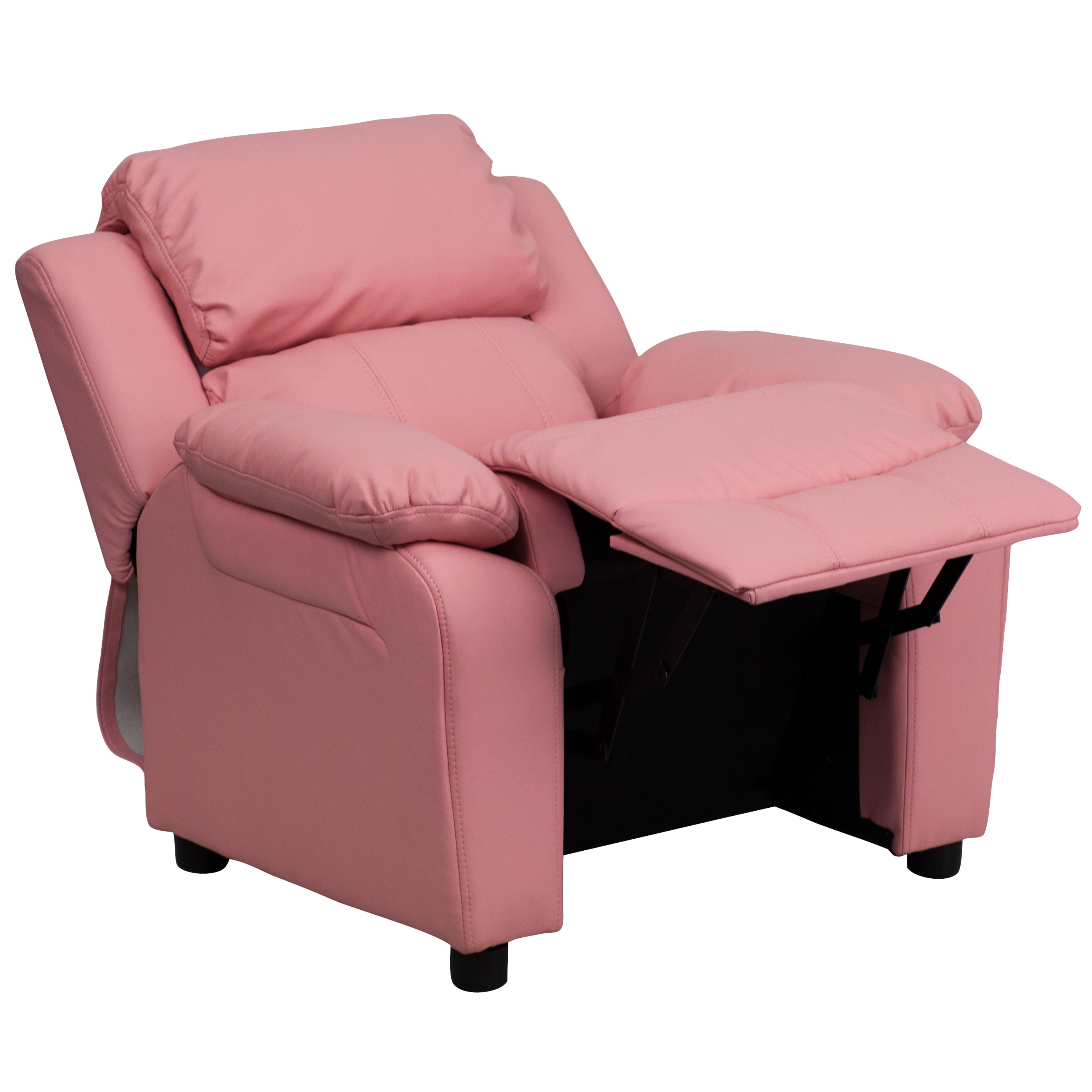 Deluxe Padded Contemporary Kids Recliner with Storage Arms