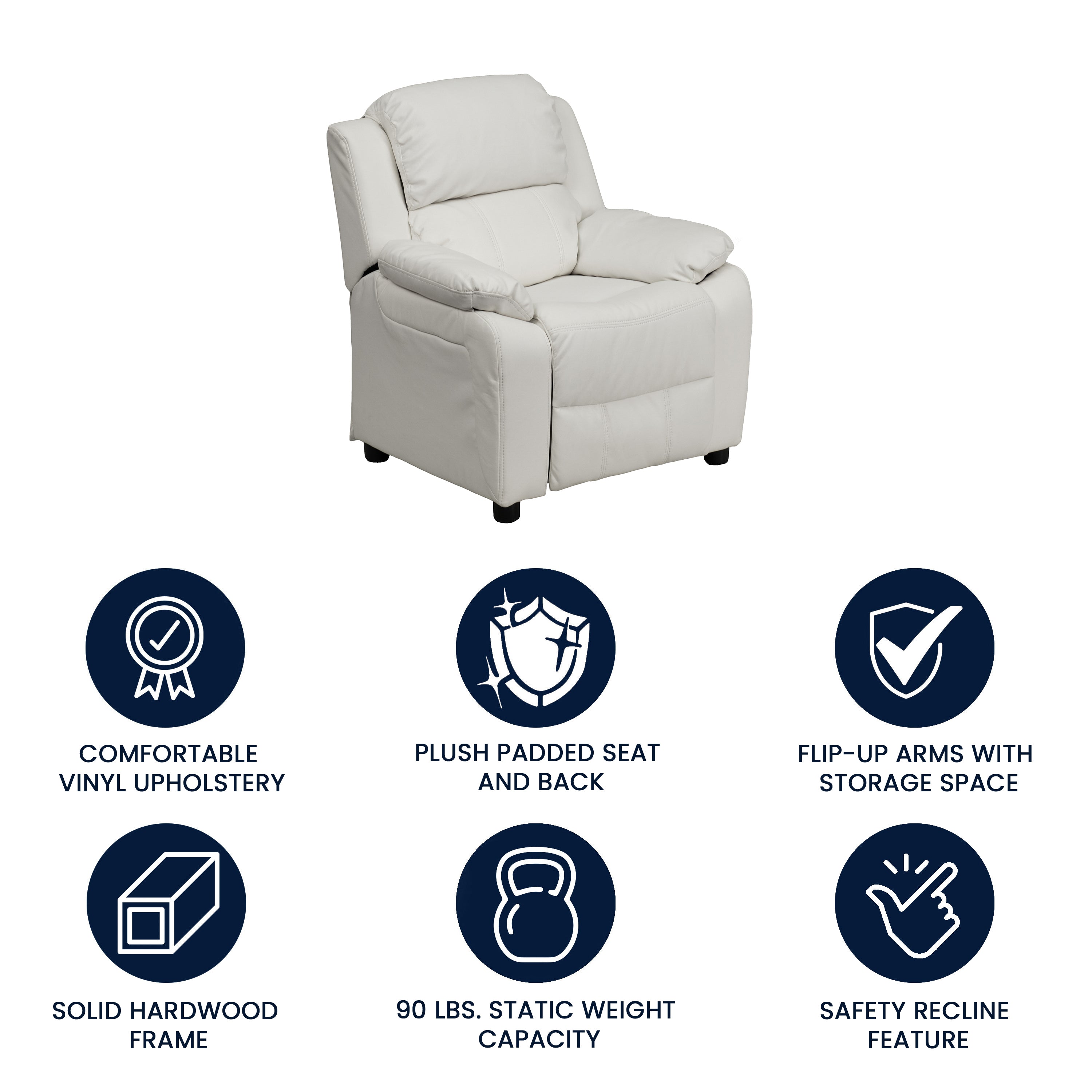 Deluxe Padded Contemporary Kids Recliner with Storage Arms