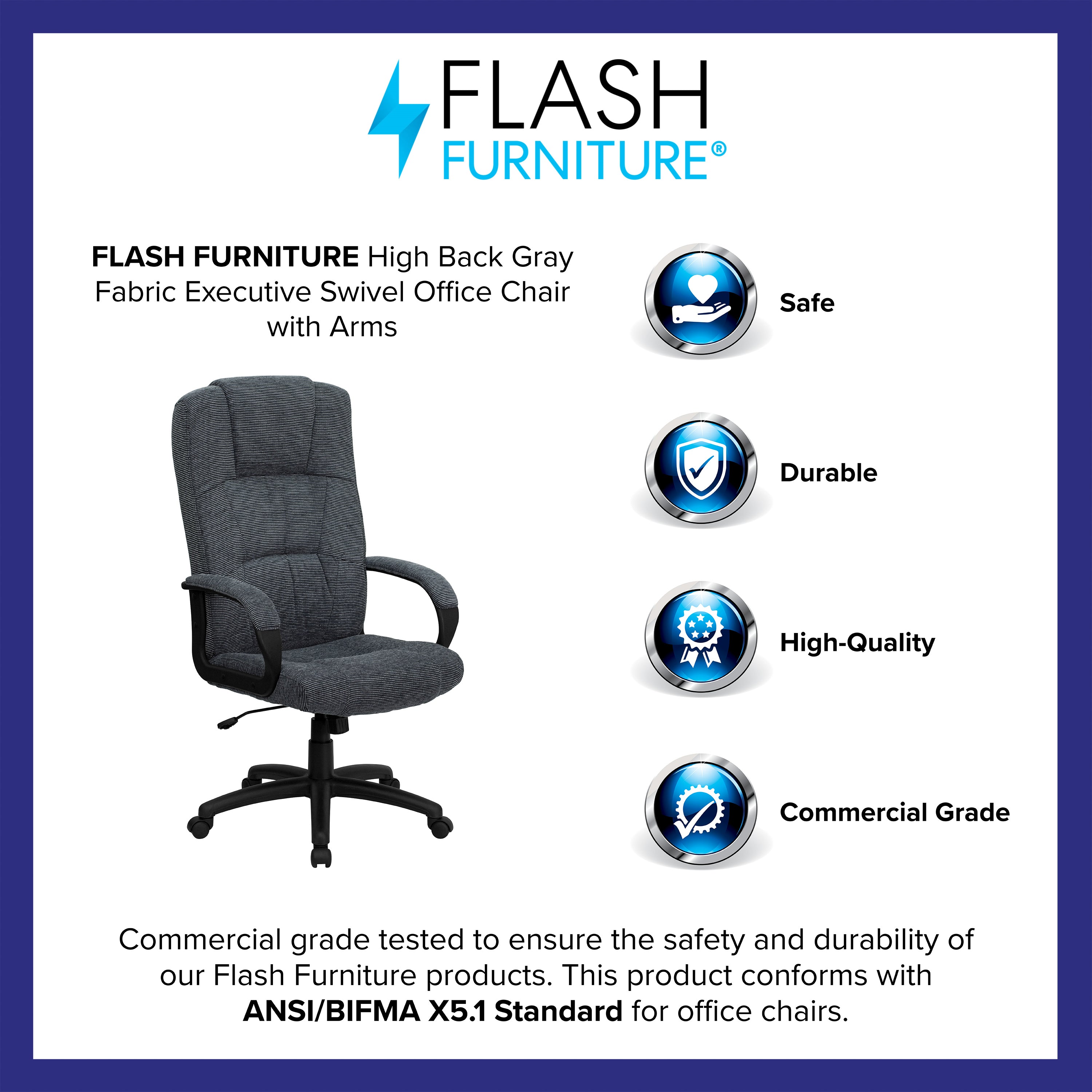 High Back Fabric Executive Swivel Office Chair with Arms