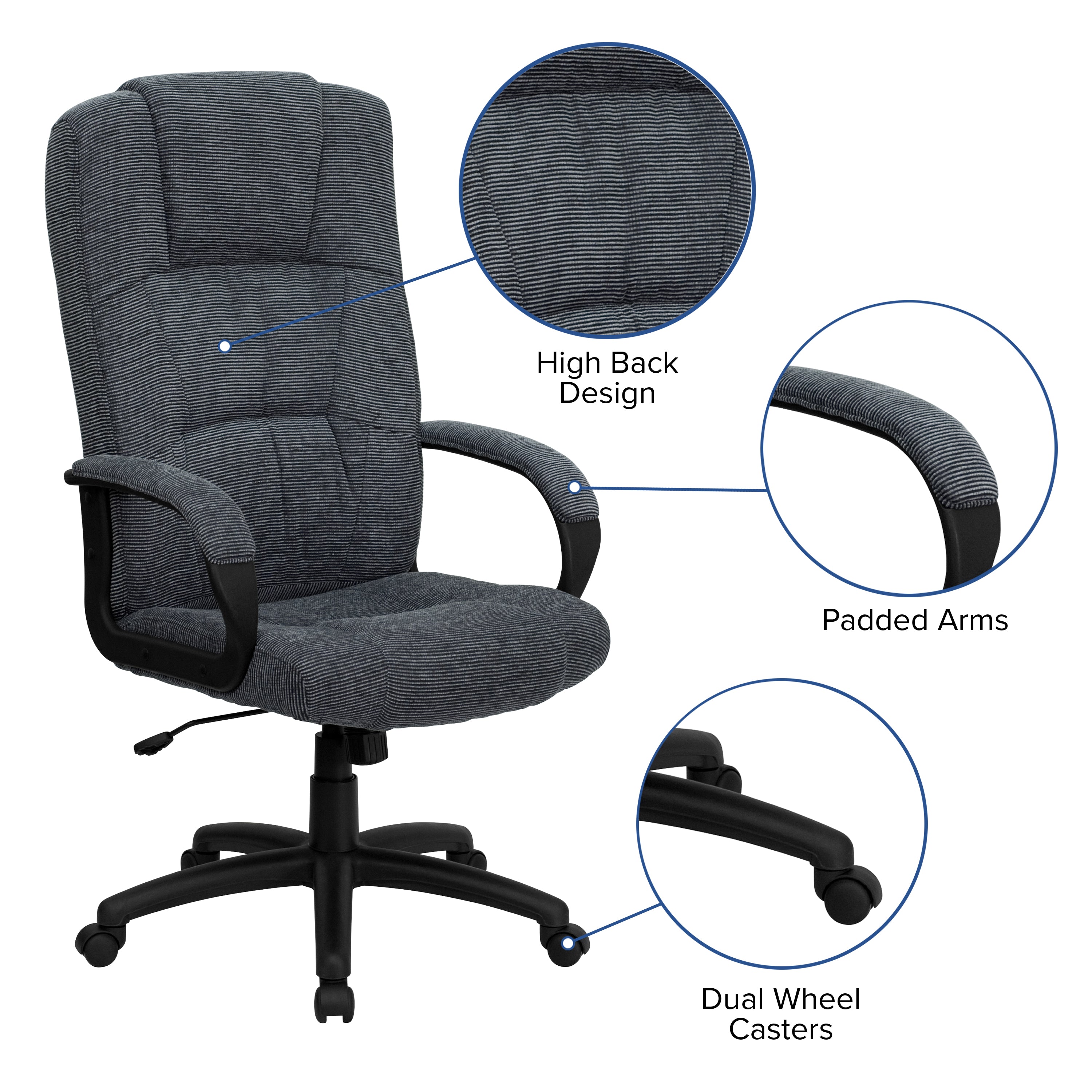 High Back Fabric Executive Swivel Office Chair with Arms