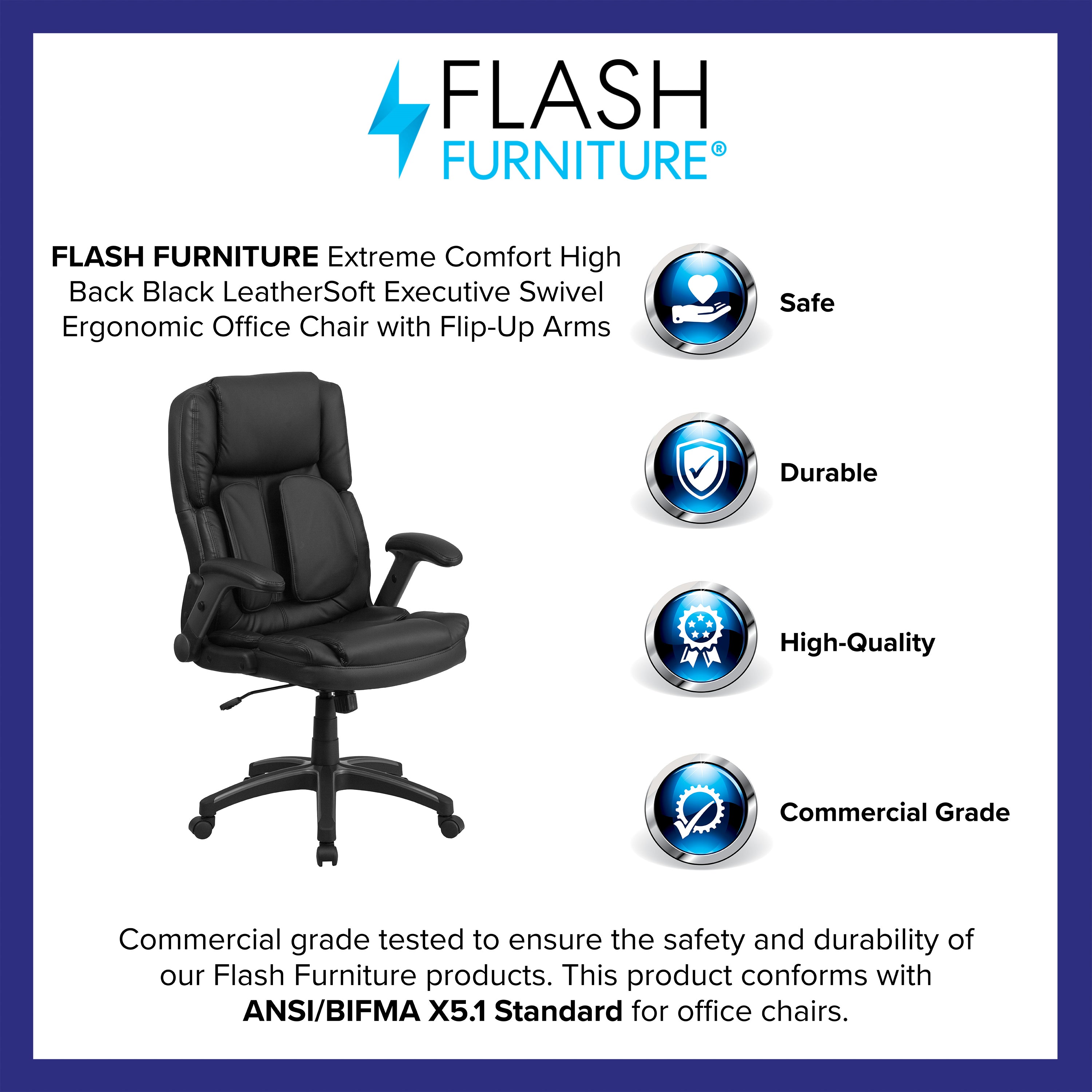 Extreme Comfort High Back LeatherSoft Executive Swivel Ergonomic Office Chair with Flip-Up Arms