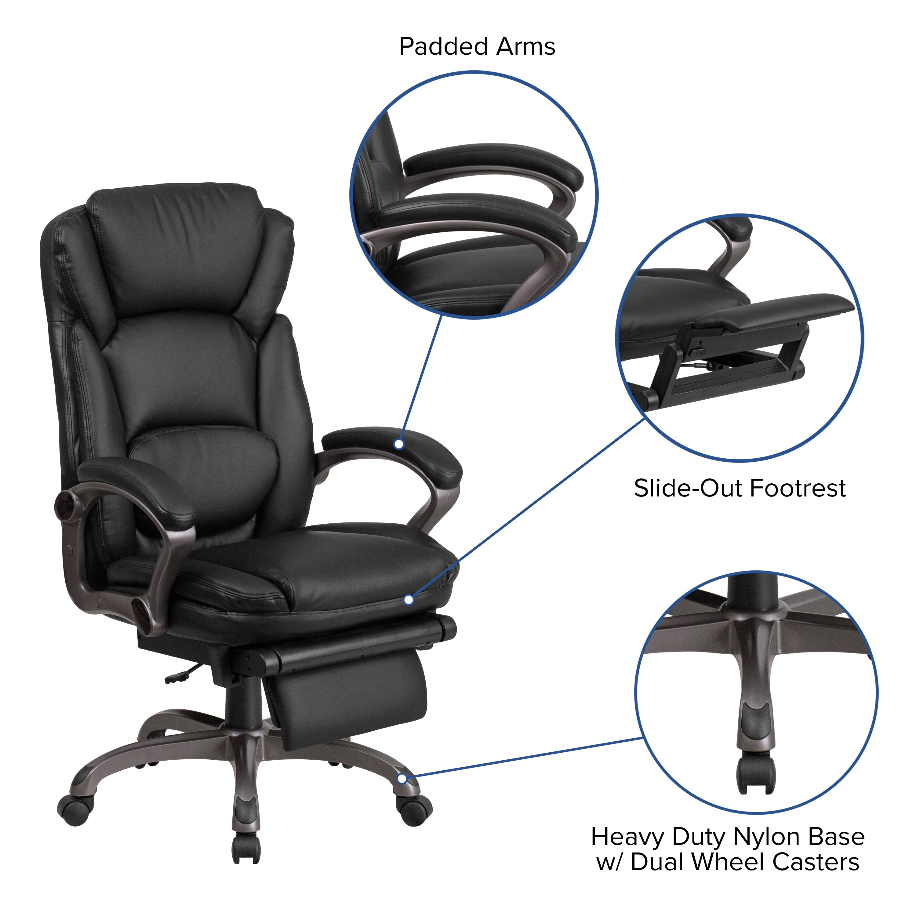 High Back LeatherSoft Executive Reclining Swivel Office Chair with Outer Lumbar Cushion and Arms