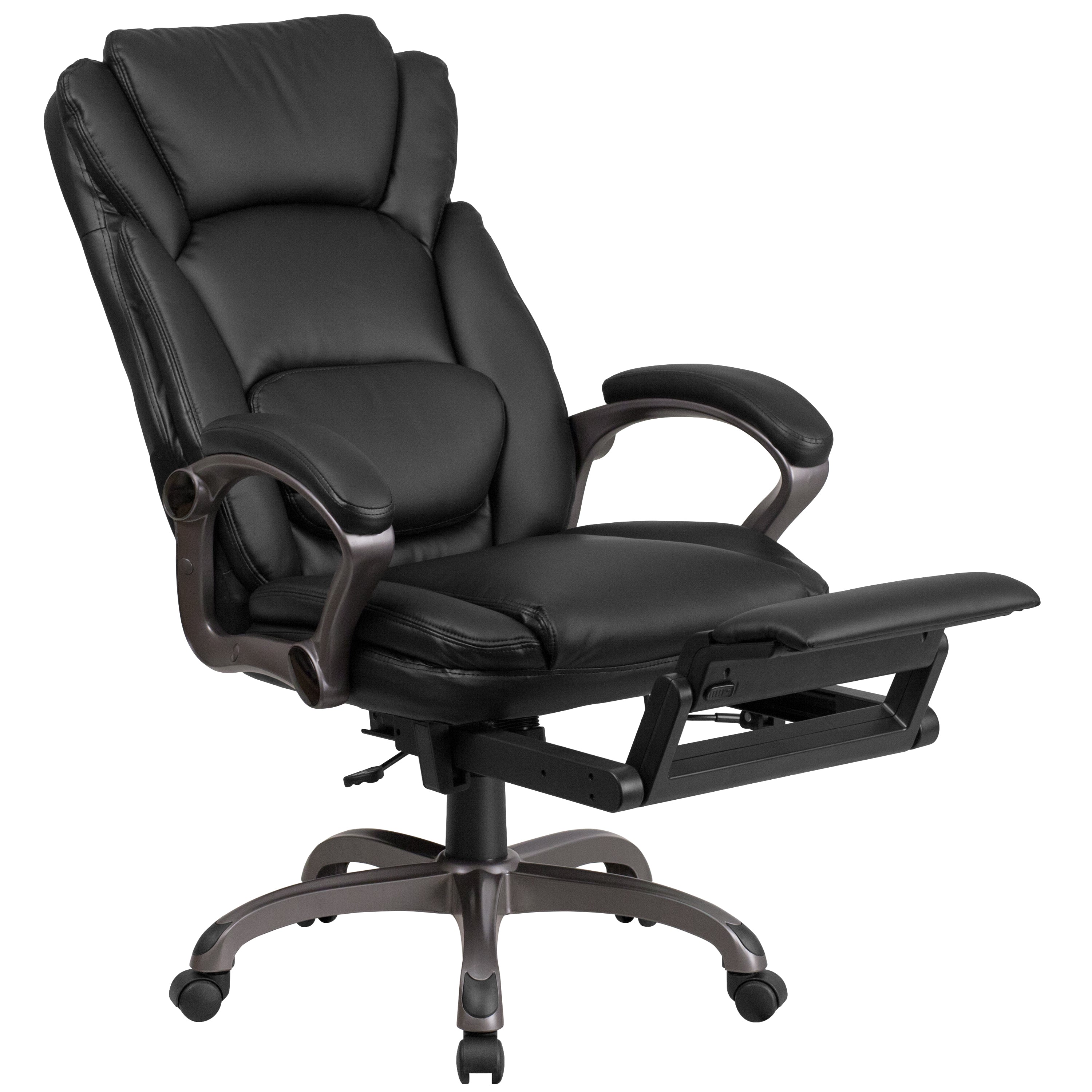 High Back LeatherSoft Executive Reclining Swivel Office Chair with Outer Lumbar Cushion and Arms