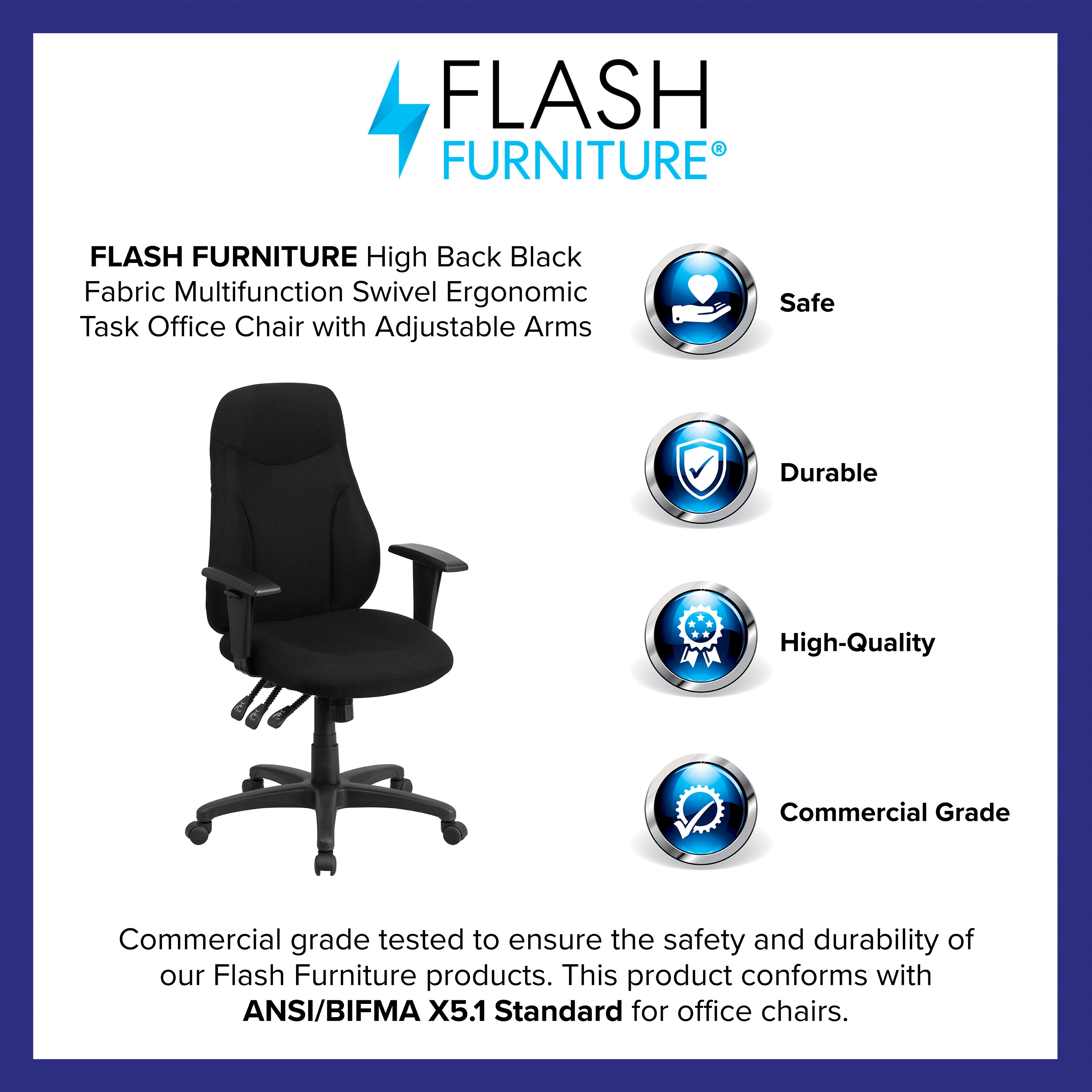 High Back Fabric Multifunction Swivel Ergonomic Task Office Chair with Adjustable Arms
