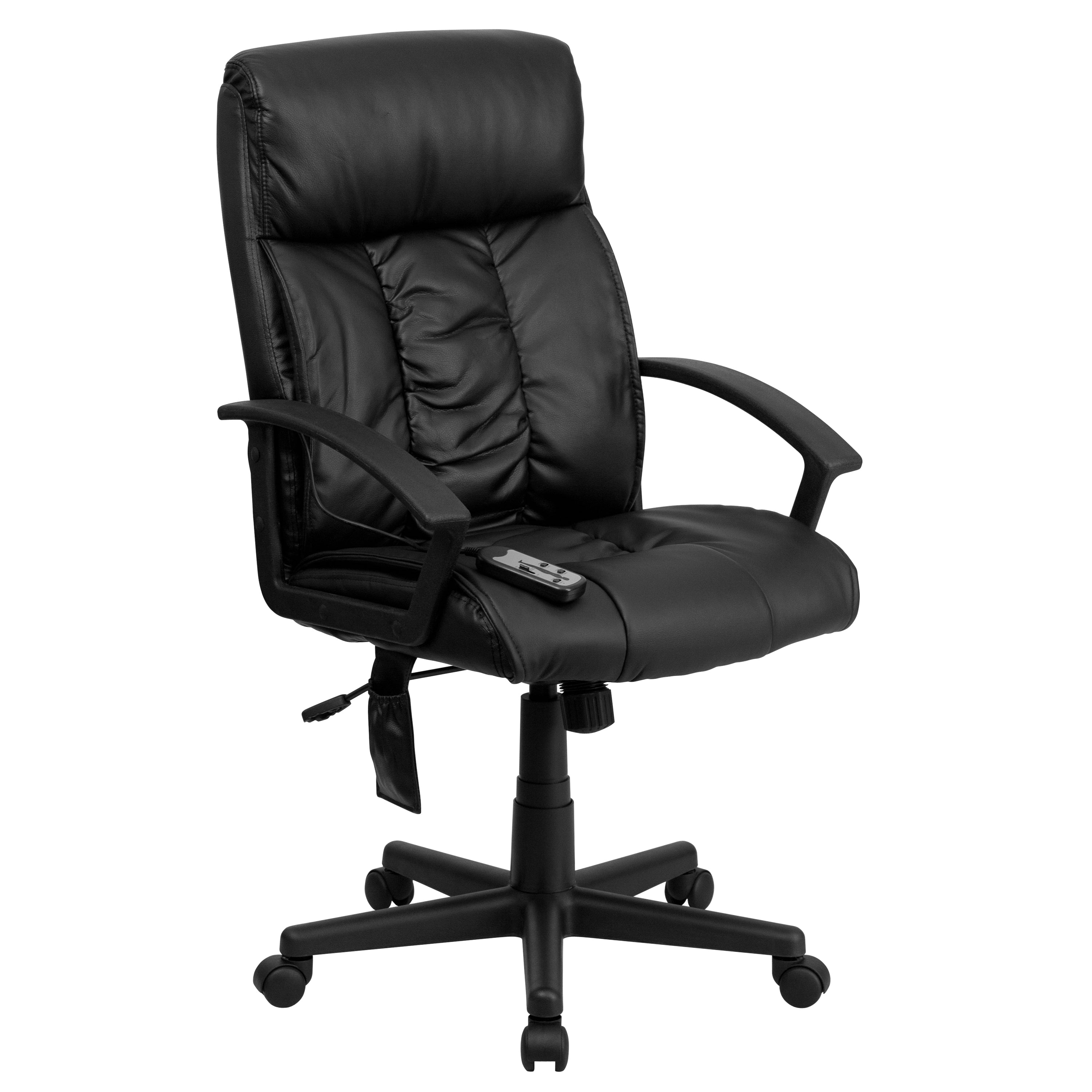 High Back Ergonomic Massaging LeatherSoft Soft Ripple Upholstered Executive Swivel Office Chair with Side Remote Pocket and Arms