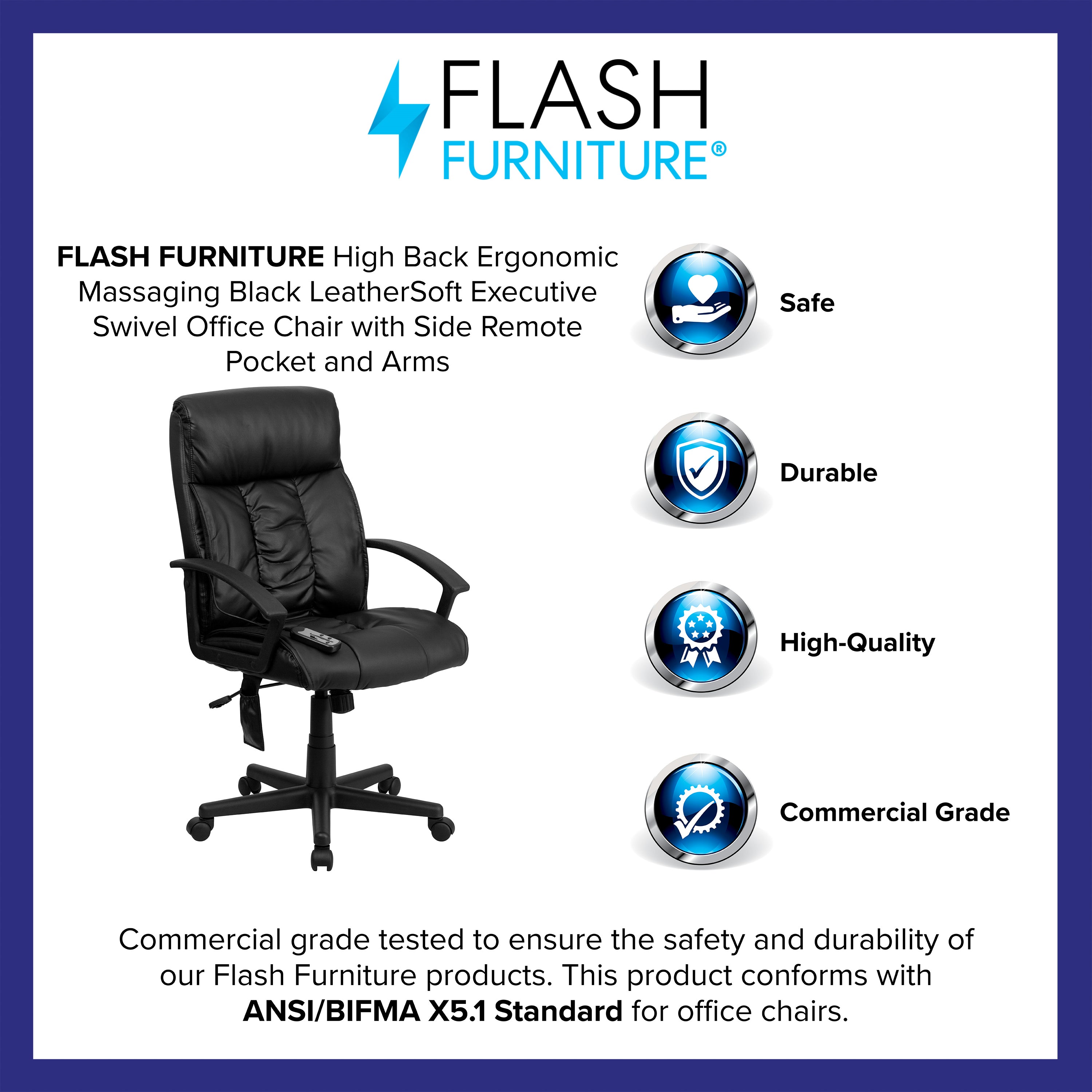 High Back Ergonomic Massaging LeatherSoft Soft Ripple Upholstered Executive Swivel Office Chair with Side Remote Pocket and Arms