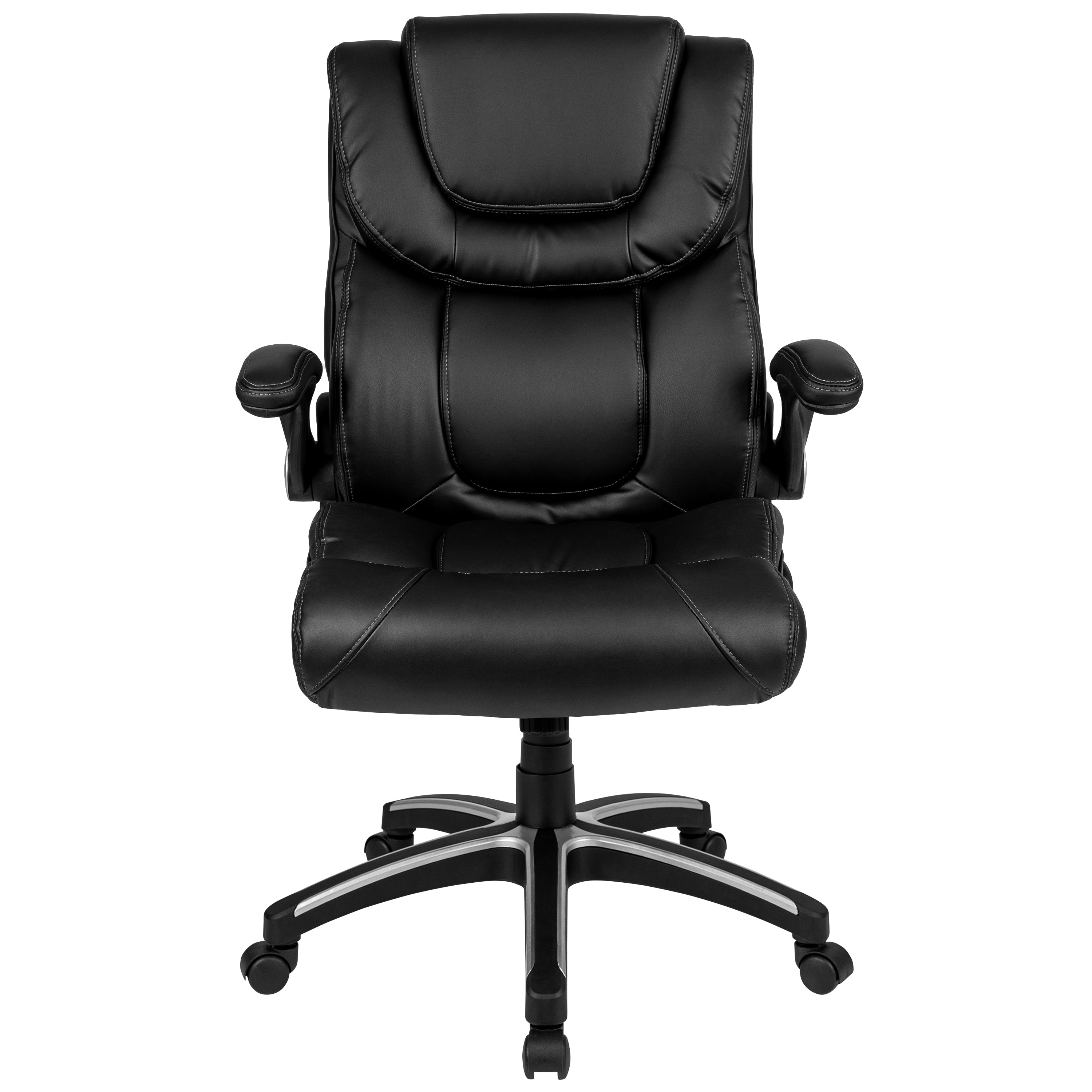 High Back LeatherSoft Executive Swivel Office Chair with Double Layered Headrest and Open Arms