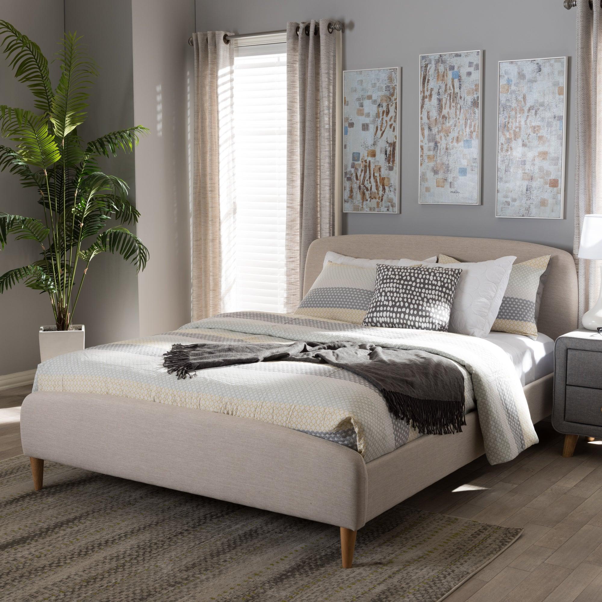 Mia Mid-Century Light Fabric Upholstered Platform Bed