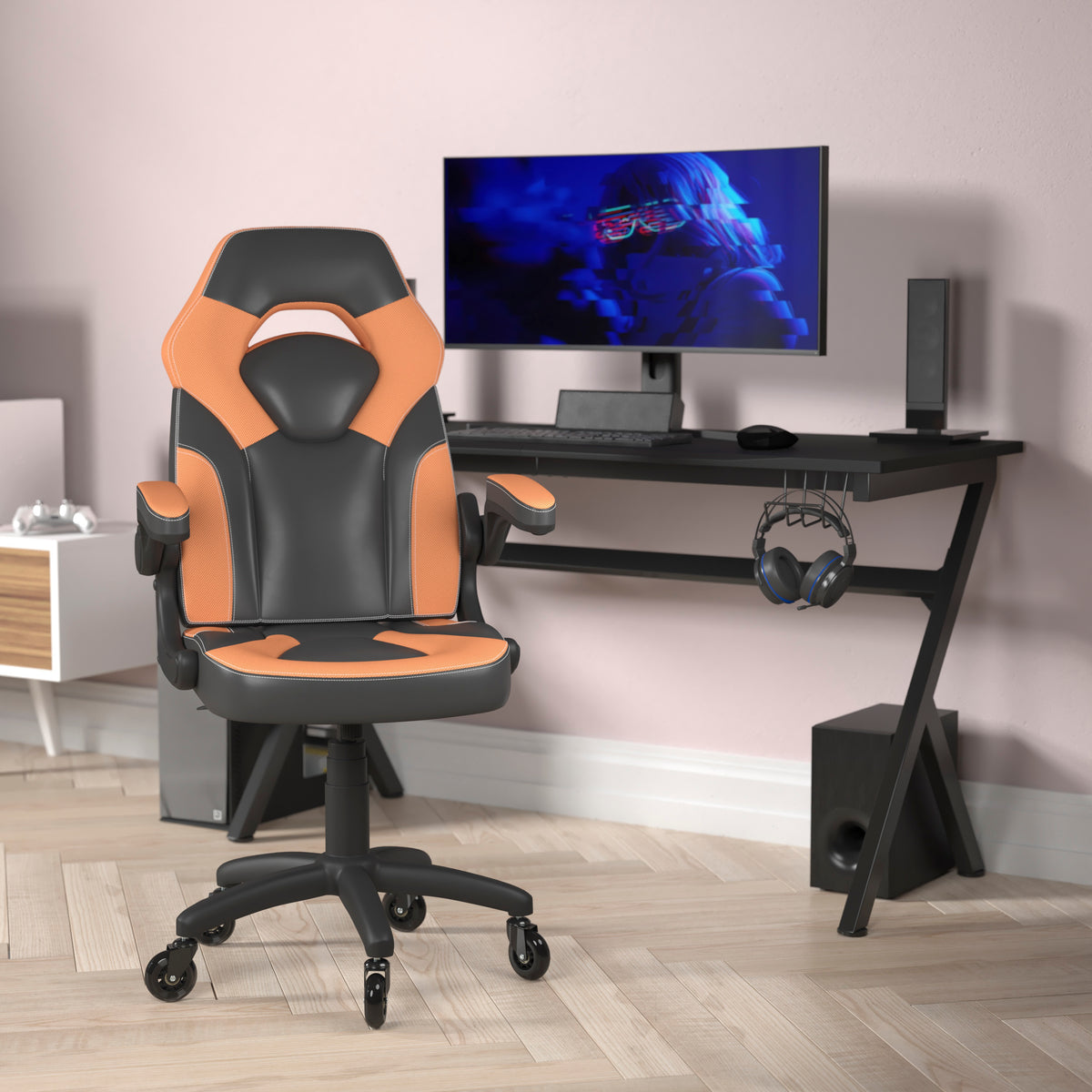 X10 Gaming Chair Racing Office Computer PC Adjustable Chair with Flip-up Arms and Transparent Roller Wheels