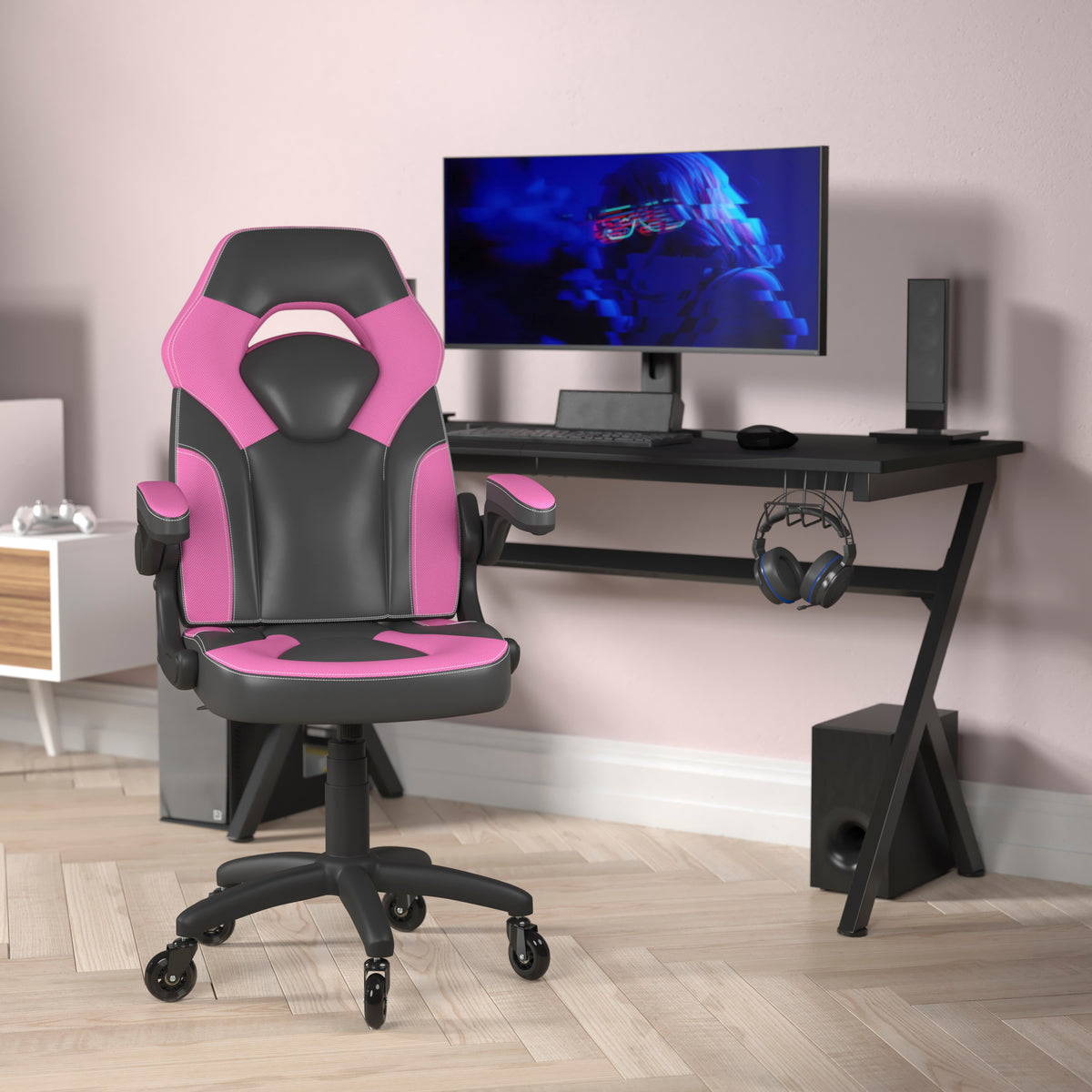 X10 Gaming Chair Racing Office Computer PC Adjustable Chair with Flip-up Arms and Transparent Roller Wheels