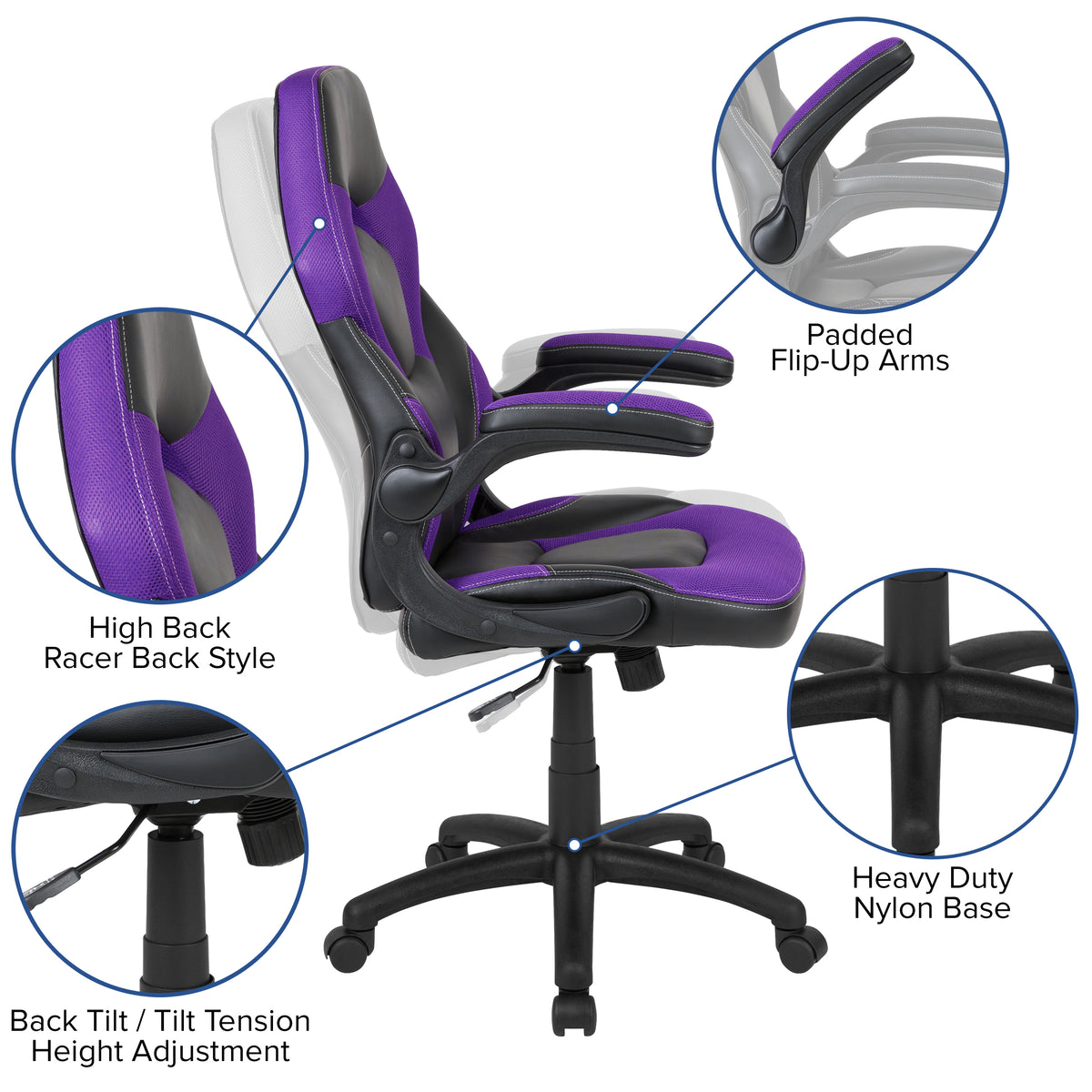 X10 Gaming Chair, Racing Style Ergonomic Office Chair, Height Adjustable Swivel Computer Chair with Flip-Up Arms