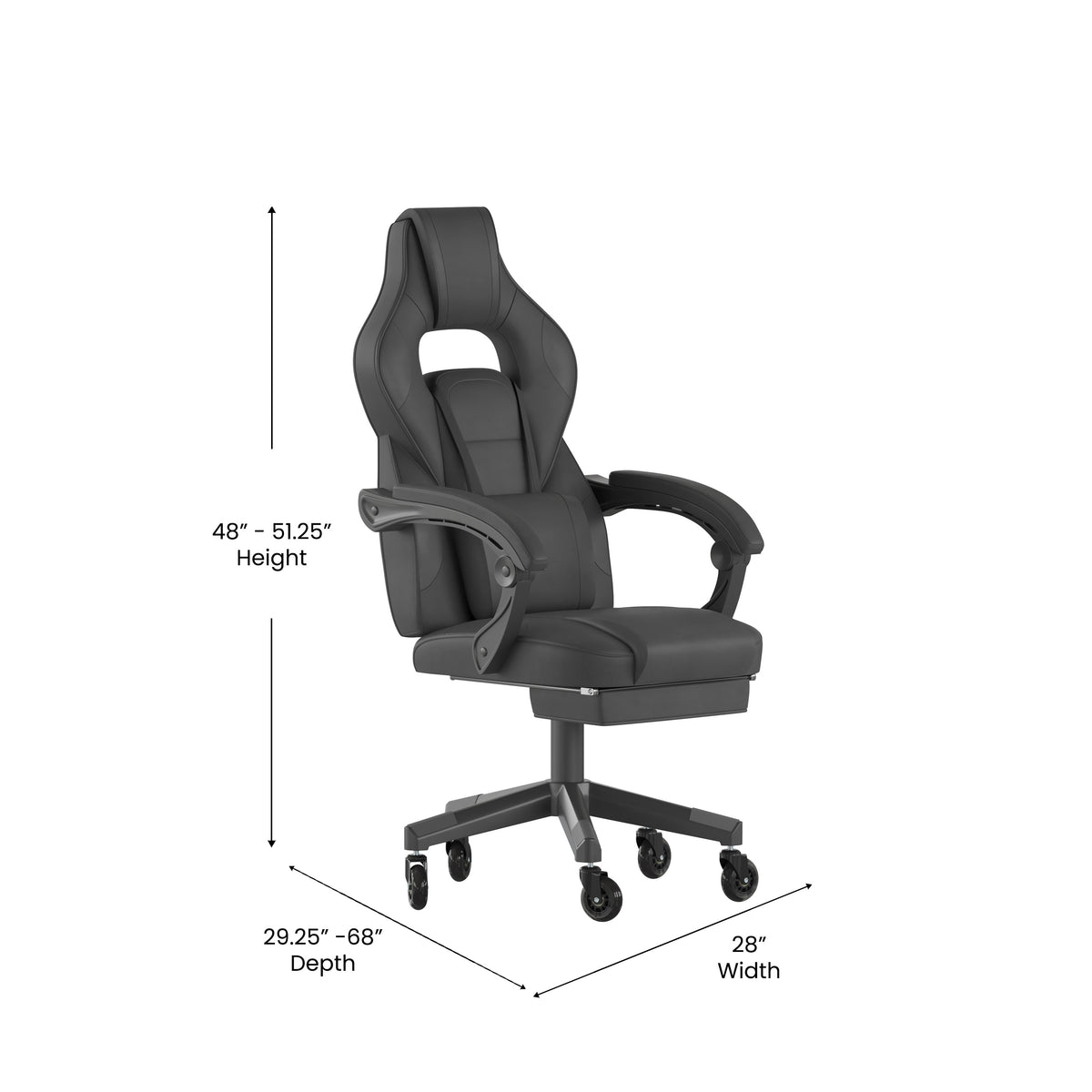 X40 Gaming Chair Racing Computer Chair with Fully Reclining Back/Arms and Transparent Roller Wheels, Slide-Out Footrest