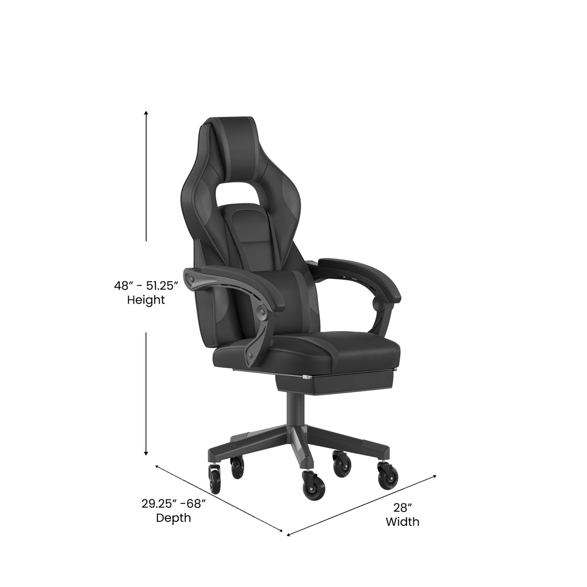 X40 Gaming Chair Racing Computer Chair with Fully Reclining Back/Arms and Transparent Roller Wheels, Slide-Out Footrest