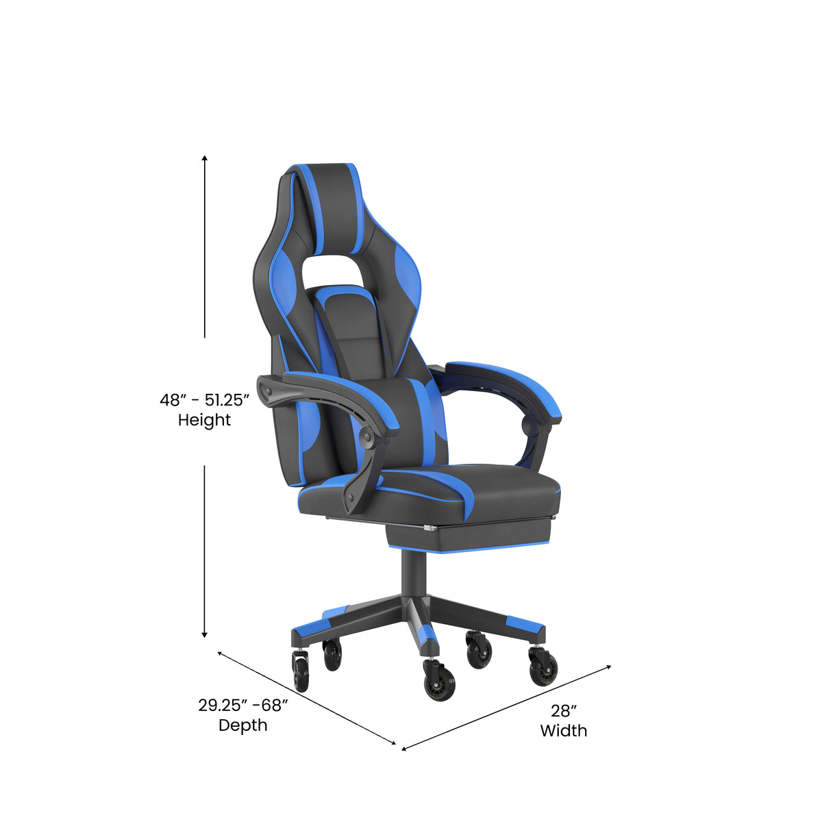 X40 Gaming Chair Racing Computer Chair with Fully Reclining Back/Arms and Transparent Roller Wheels, Slide-Out Footrest