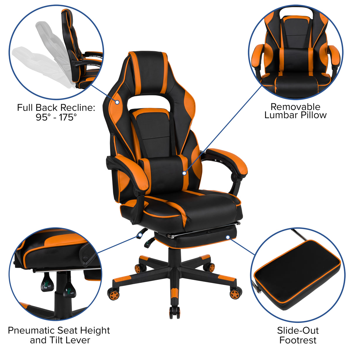 X40 Gaming Chair Racing Ergonomic Computer Chair with Fully Reclining Back/Arms, Slide-Out Footrest, Massaging Lumbar