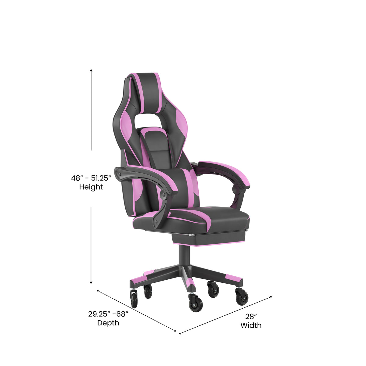 X40 Gaming Chair Racing Computer Chair with Fully Reclining Back/Arms and Transparent Roller Wheels, Slide-Out Footrest