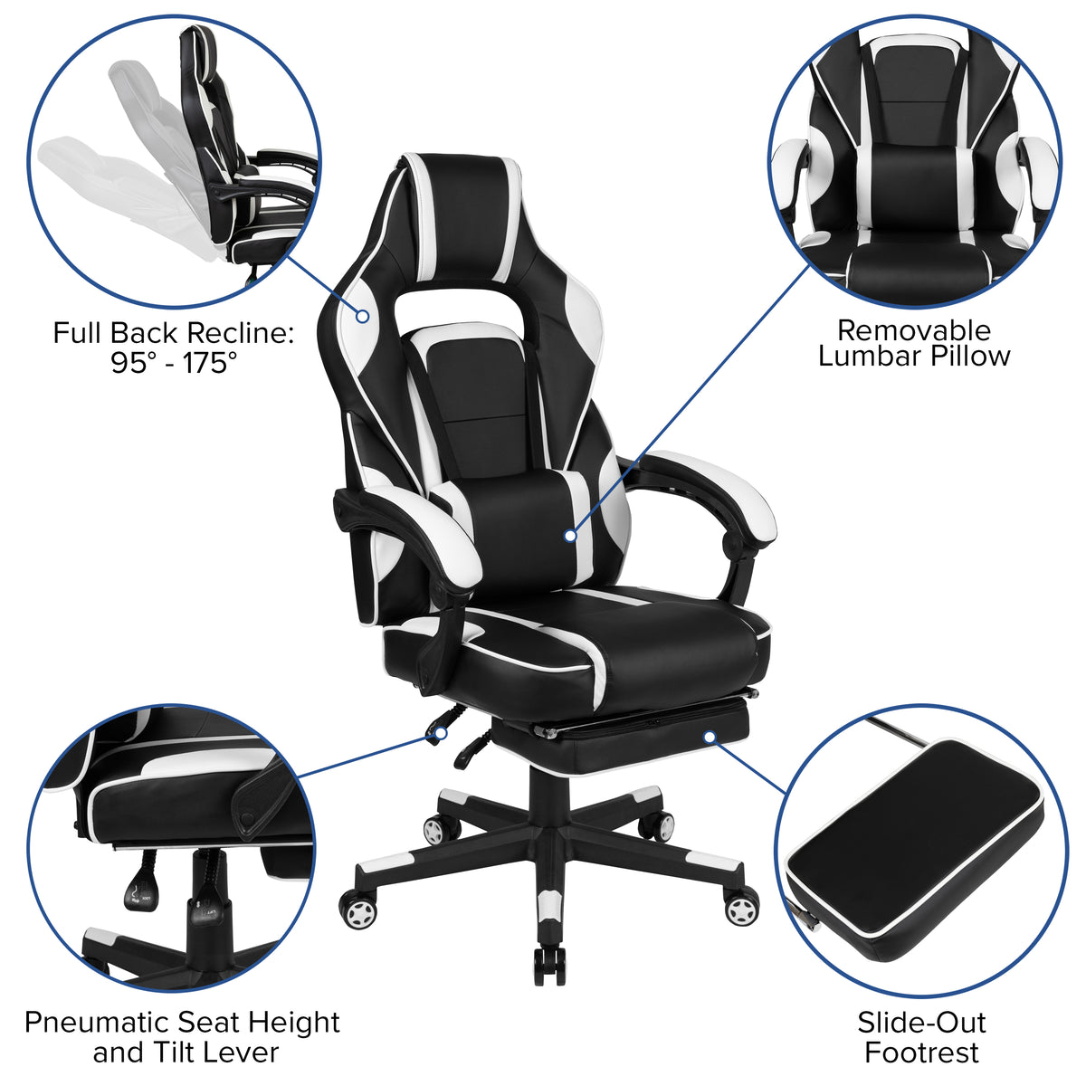 X40 Gaming Chair Racing Ergonomic Computer Chair with Fully Reclining Back/Arms, Slide-Out Footrest, Massaging Lumbar