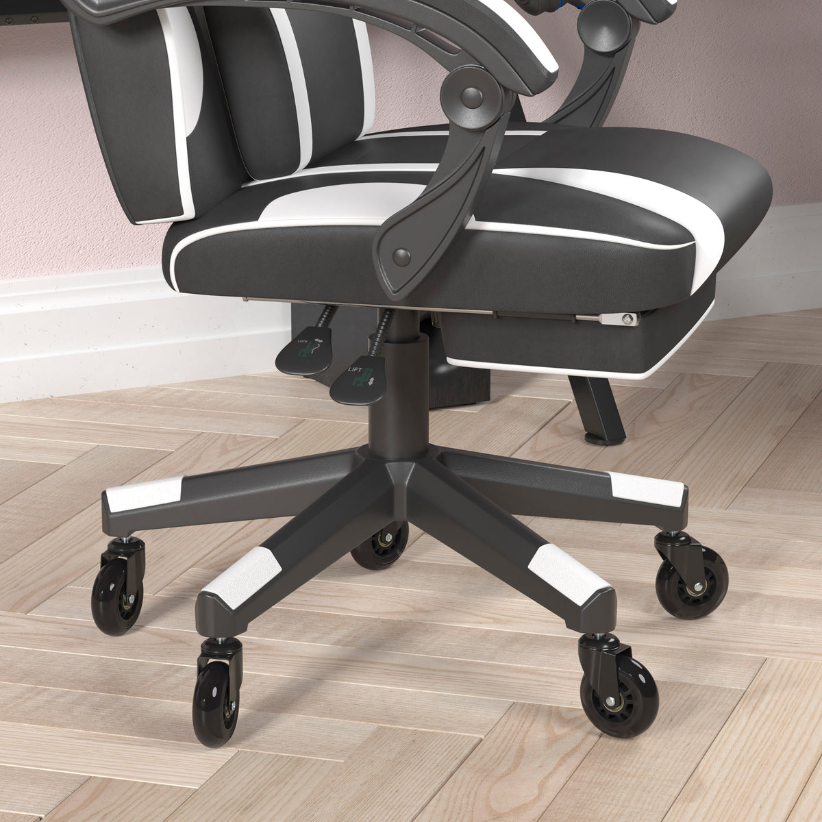 X40 Gaming Chair Racing Computer Chair with Fully Reclining Back/Arms and Transparent Roller Wheels, Slide-Out Footrest