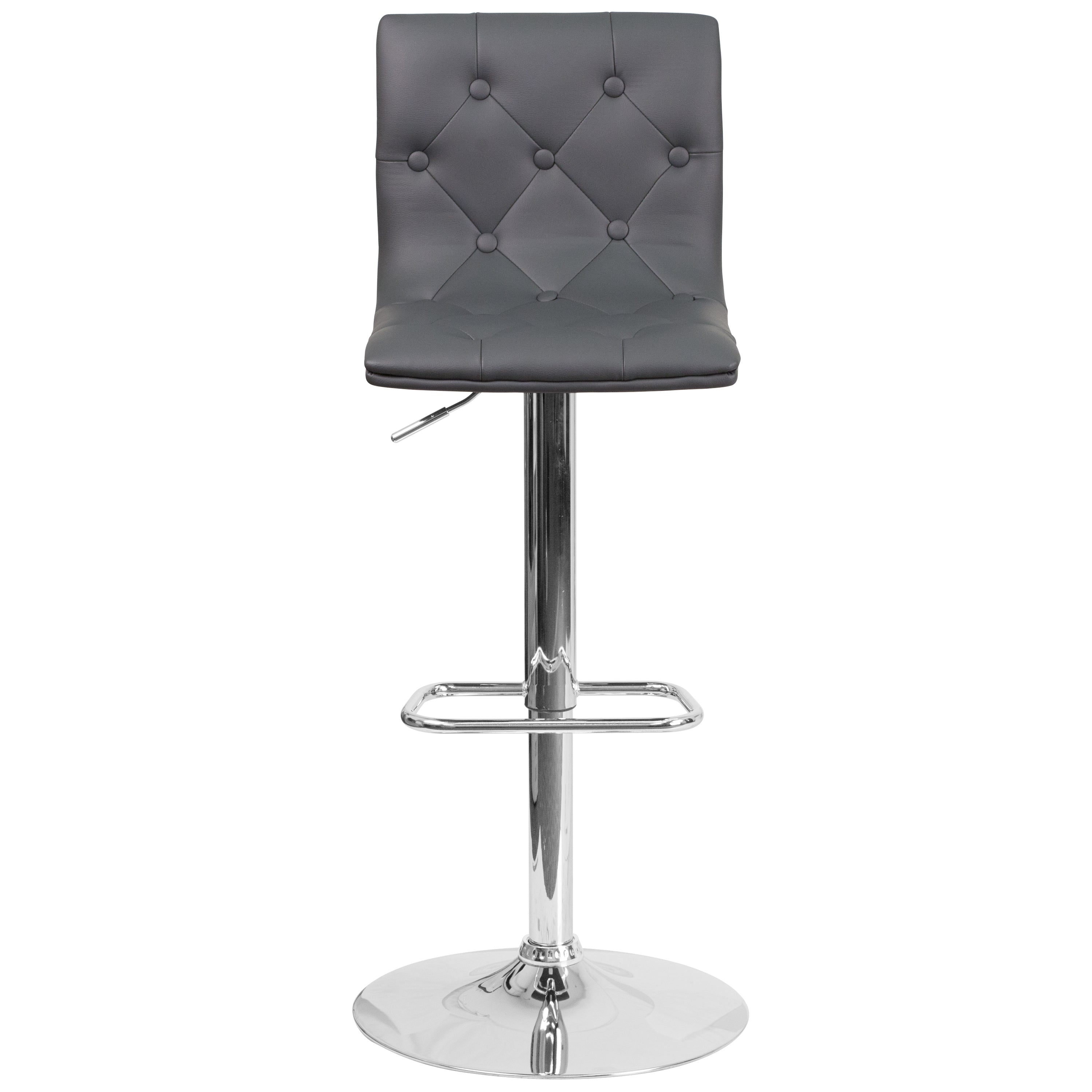 Contemporary Button Tufted Vinyl Adjustable Height Barstool with Chrome Base