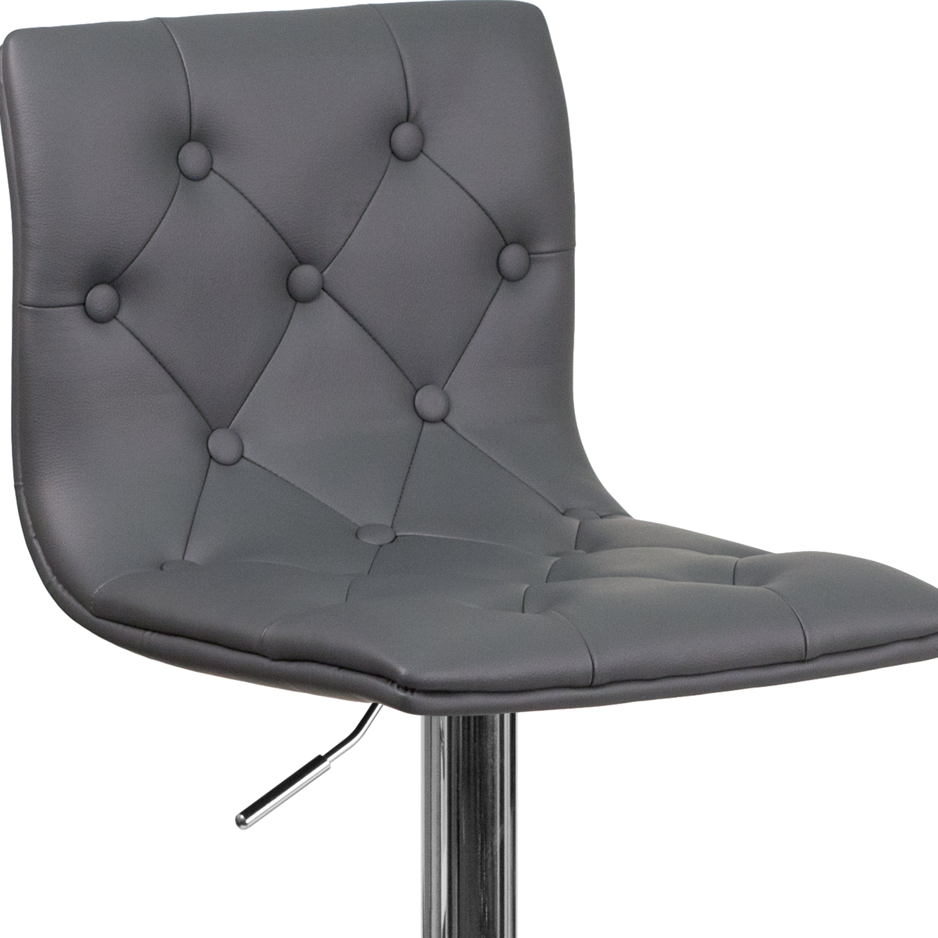 Contemporary Button Tufted Vinyl Adjustable Height Barstool with Chrome Base