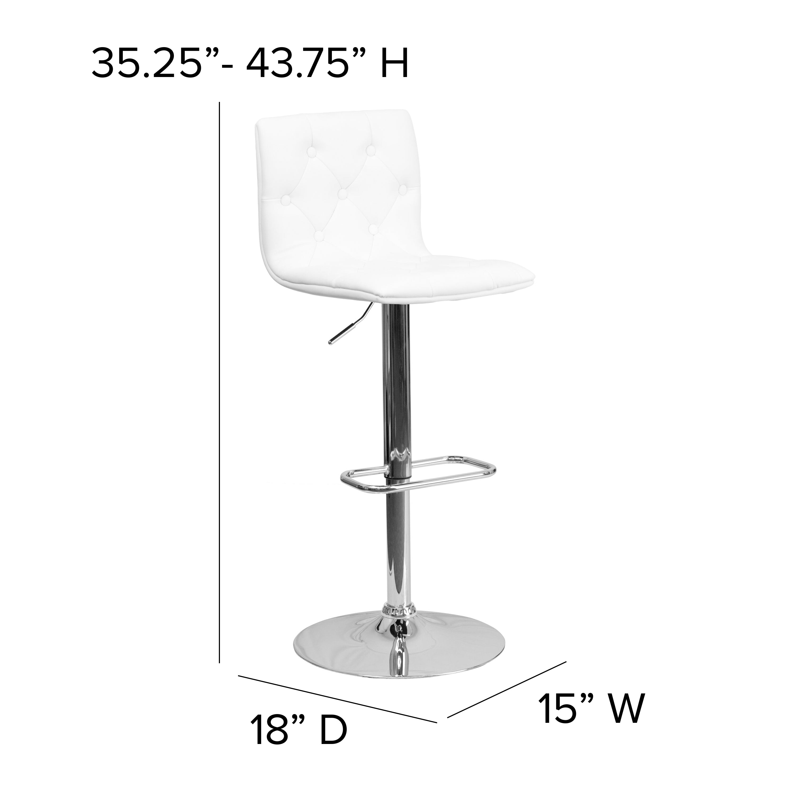 Contemporary Button Tufted Vinyl Adjustable Height Barstool with Chrome Base