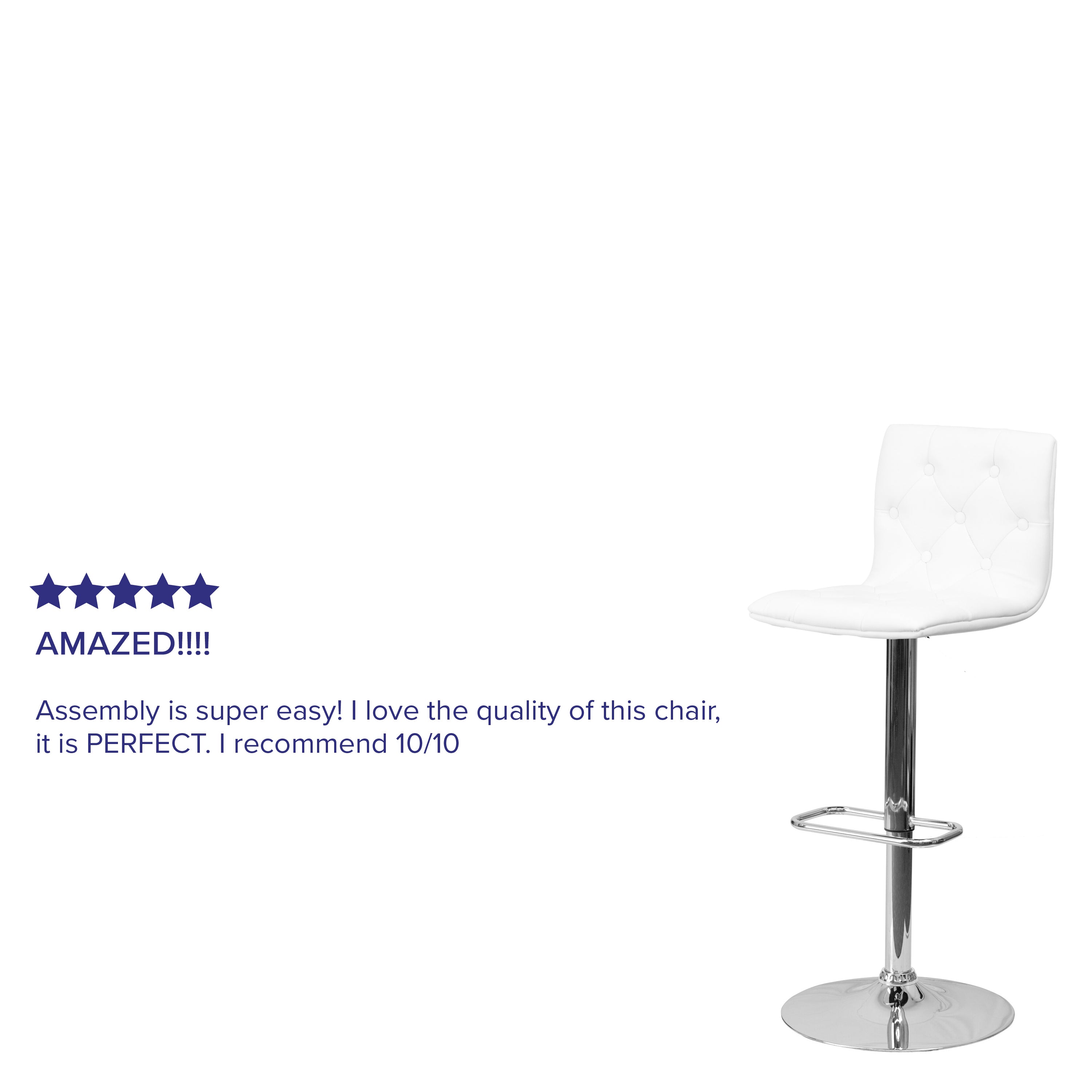 Contemporary Button Tufted Vinyl Adjustable Height Barstool with Chrome Base