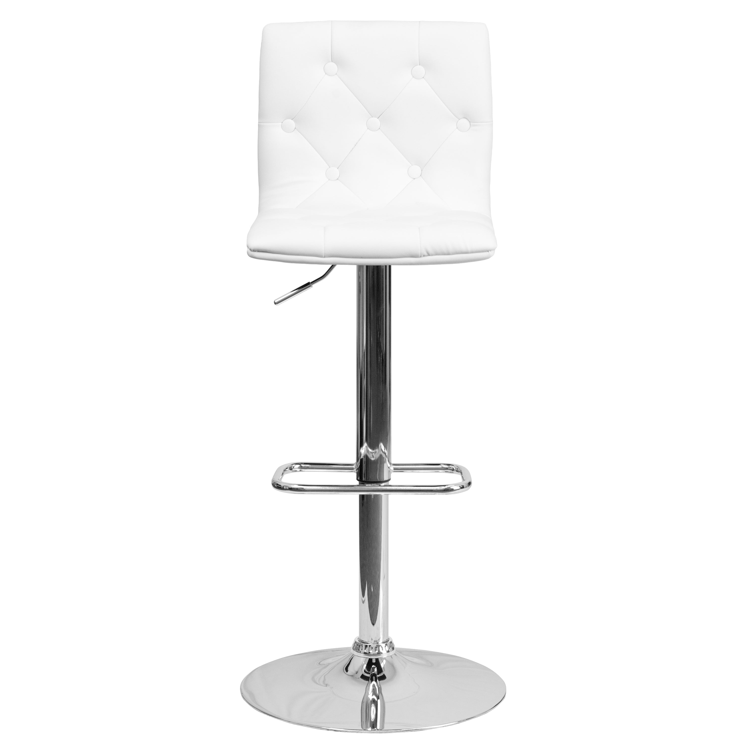 Contemporary Button Tufted Vinyl Adjustable Height Barstool with Chrome Base