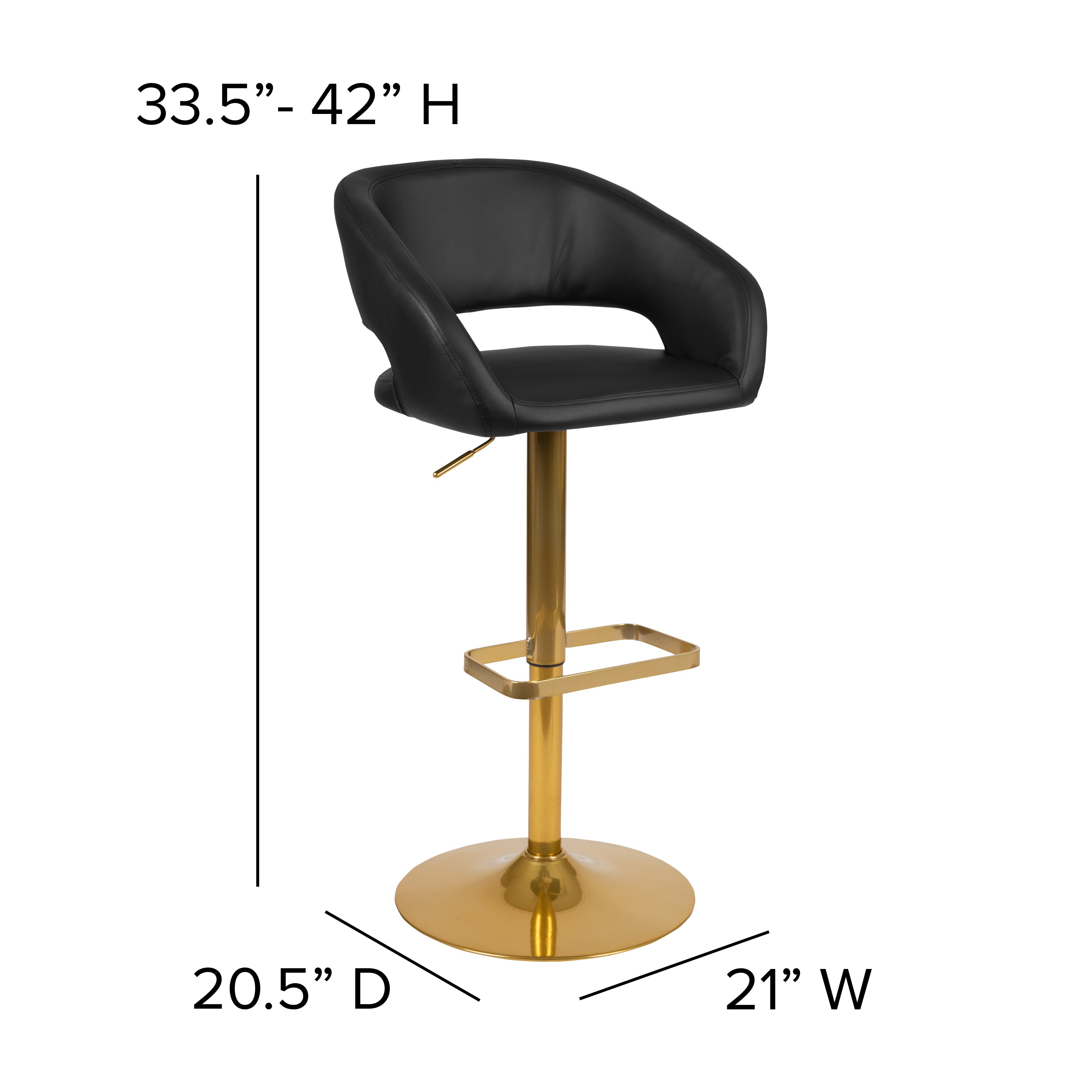 Contemporary Vinyl Adjustable Height Barstool with Rounded Mid-Back