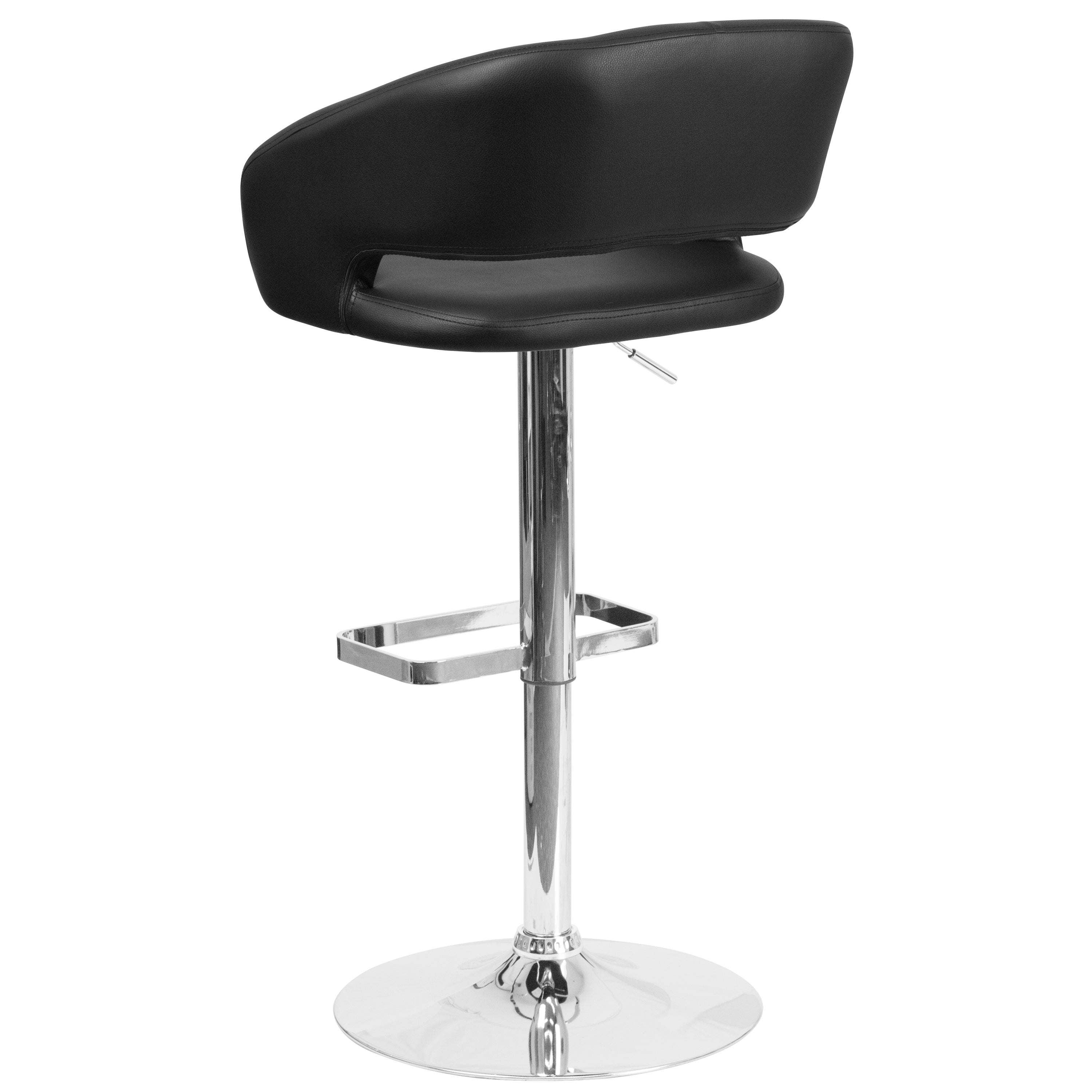 Contemporary Vinyl Adjustable Height Barstool with Rounded Mid-Back