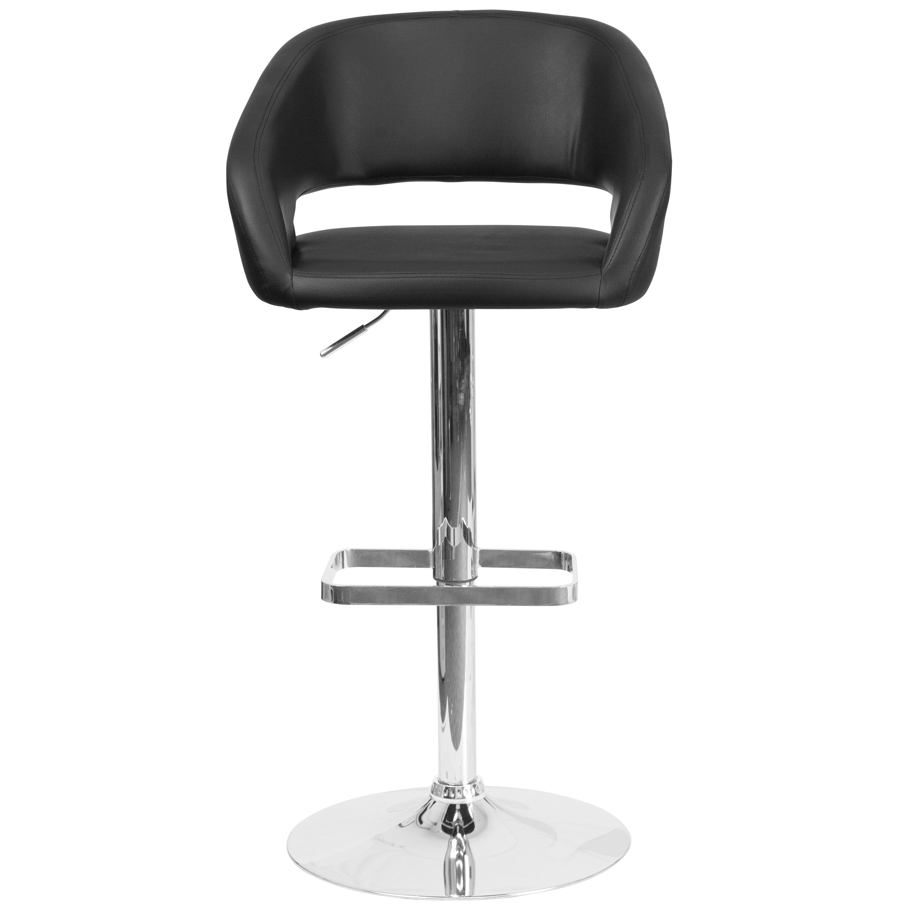 Contemporary Vinyl Adjustable Height Barstool with Rounded Mid-Back