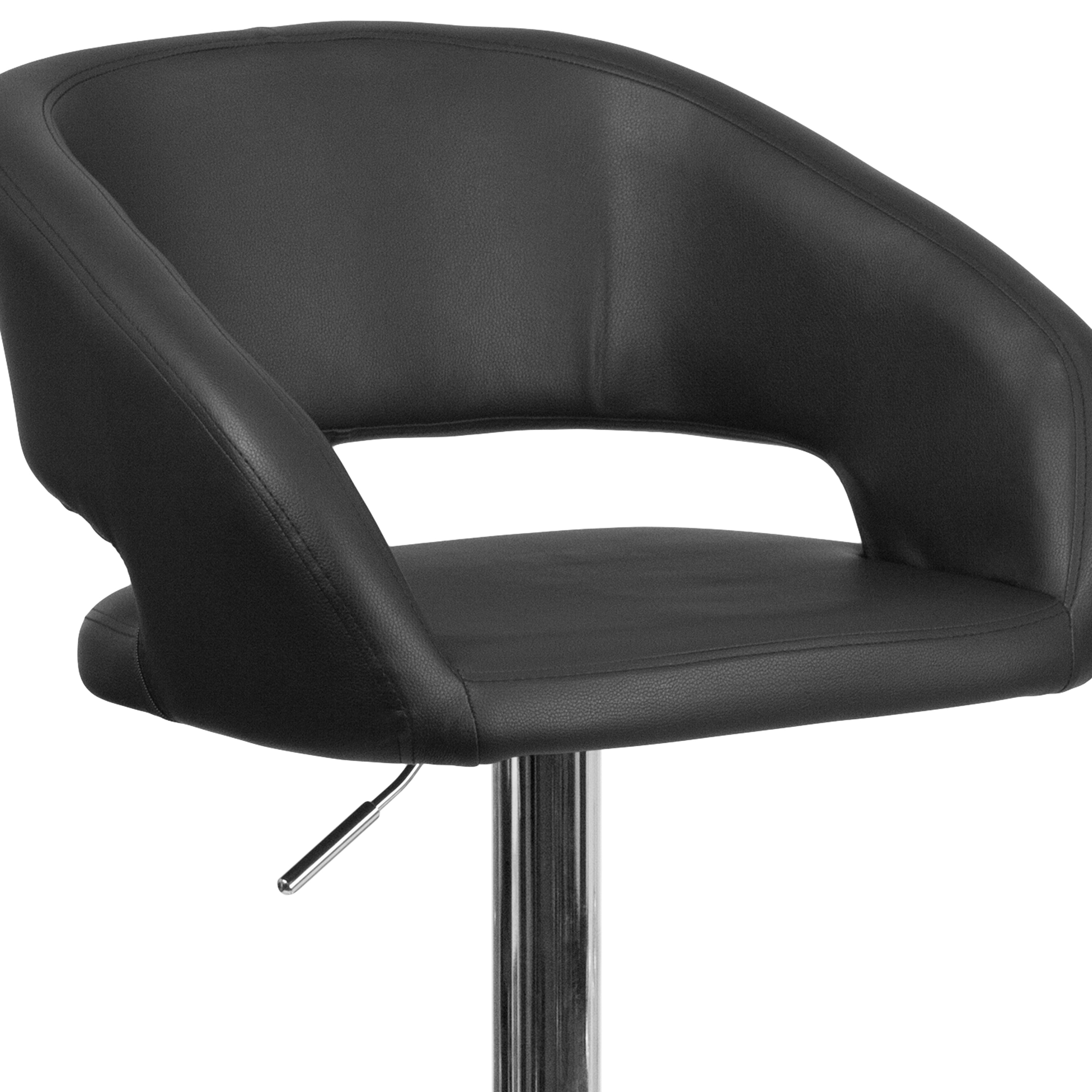 Contemporary Vinyl Adjustable Height Barstool with Rounded Mid-Back