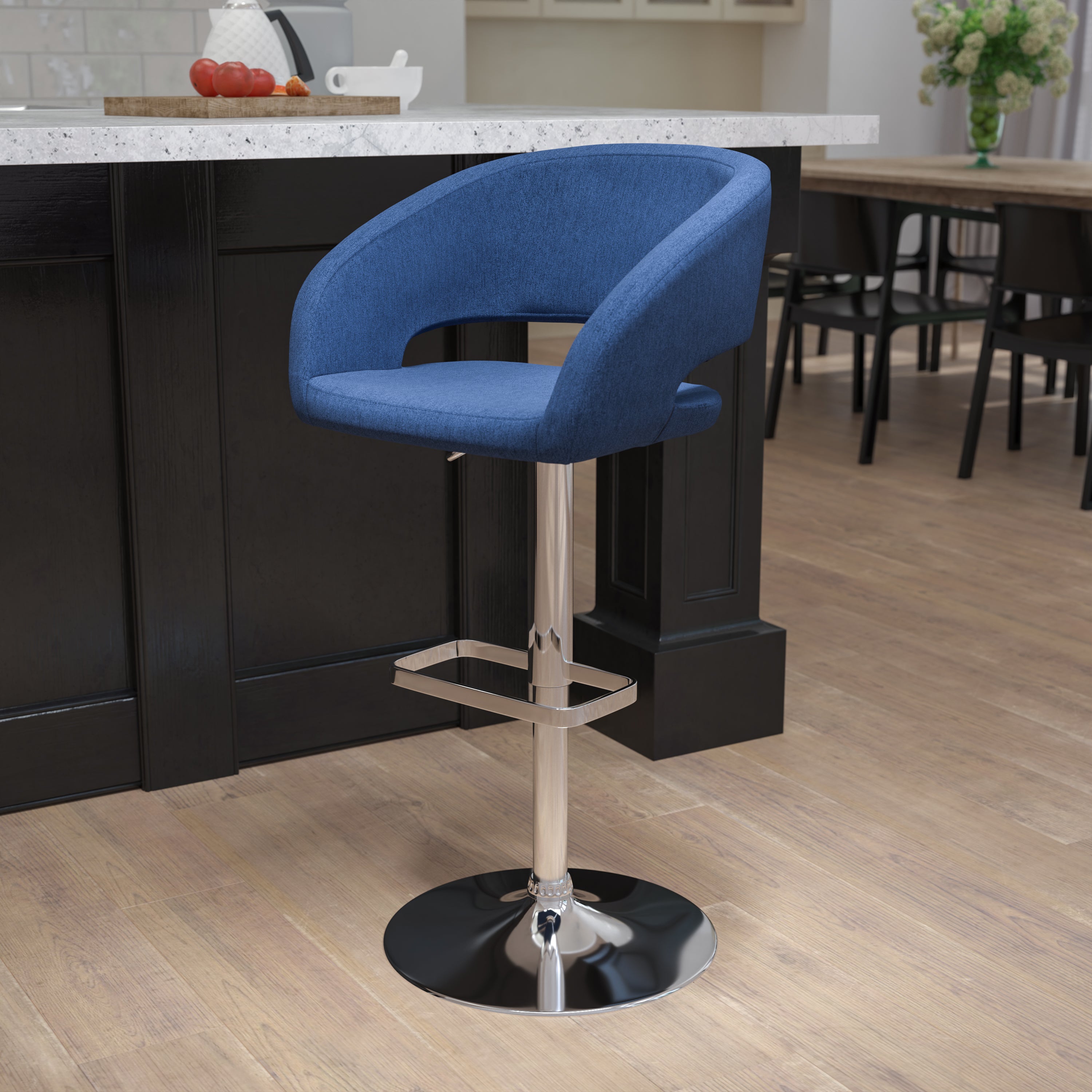 Contemporary Vinyl Adjustable Height Barstool with Rounded Mid-Back