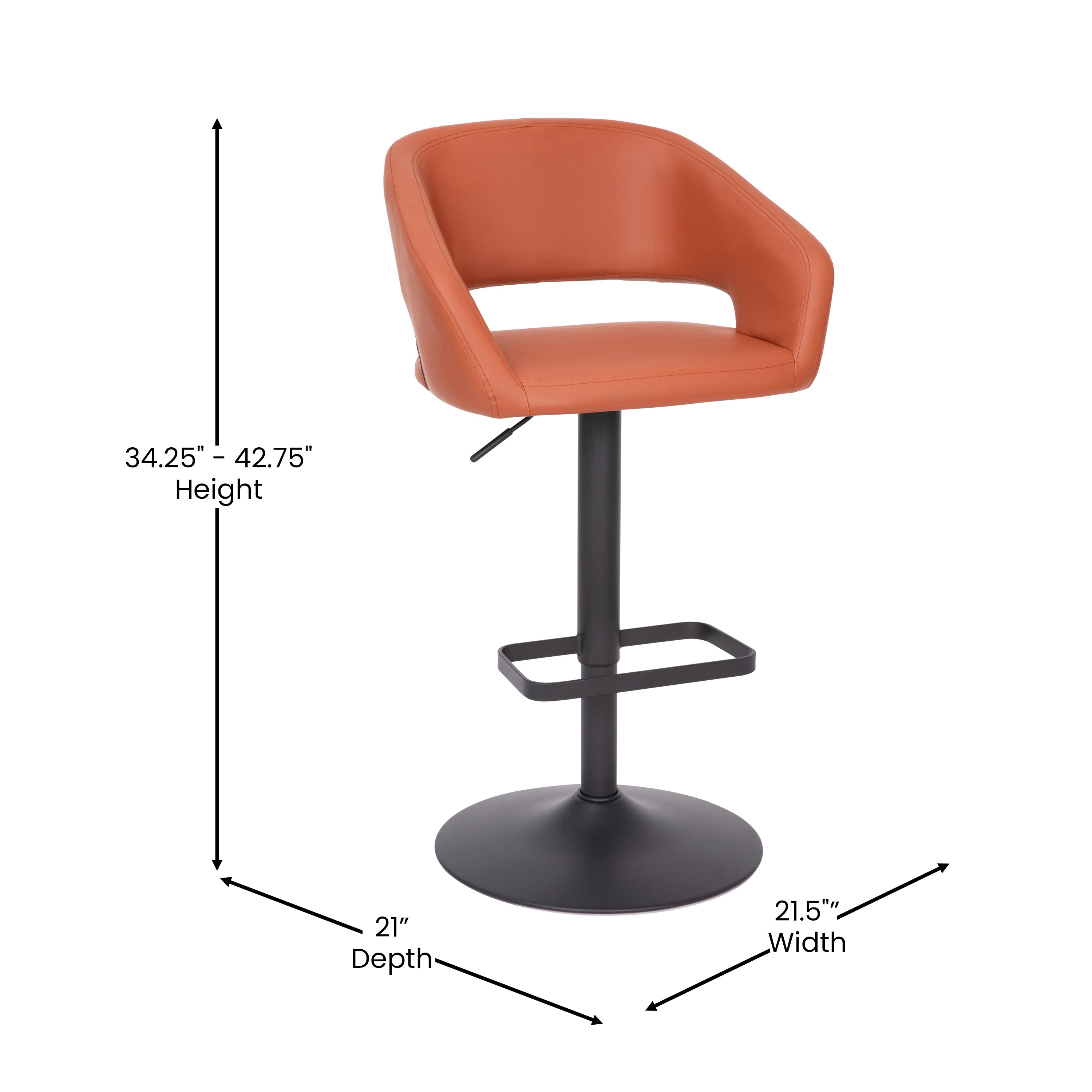 Contemporary Vinyl Adjustable Height Barstool with Rounded Mid-Back