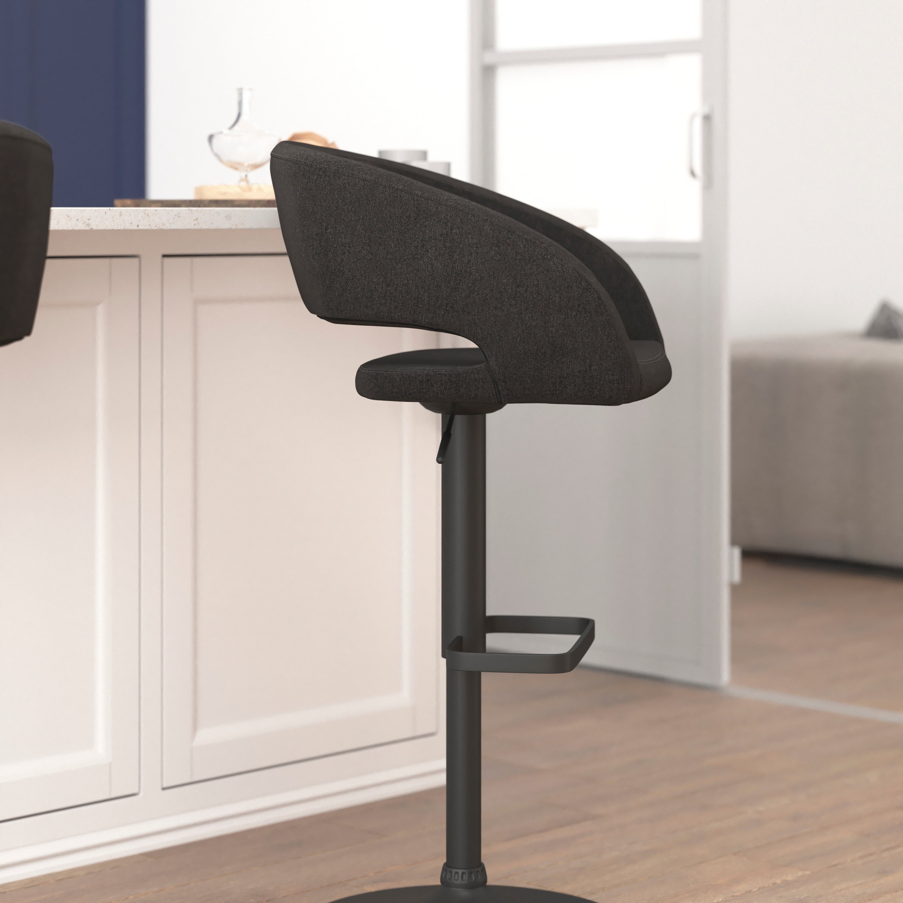 Contemporary Vinyl Adjustable Height Barstool with Rounded Mid-Back