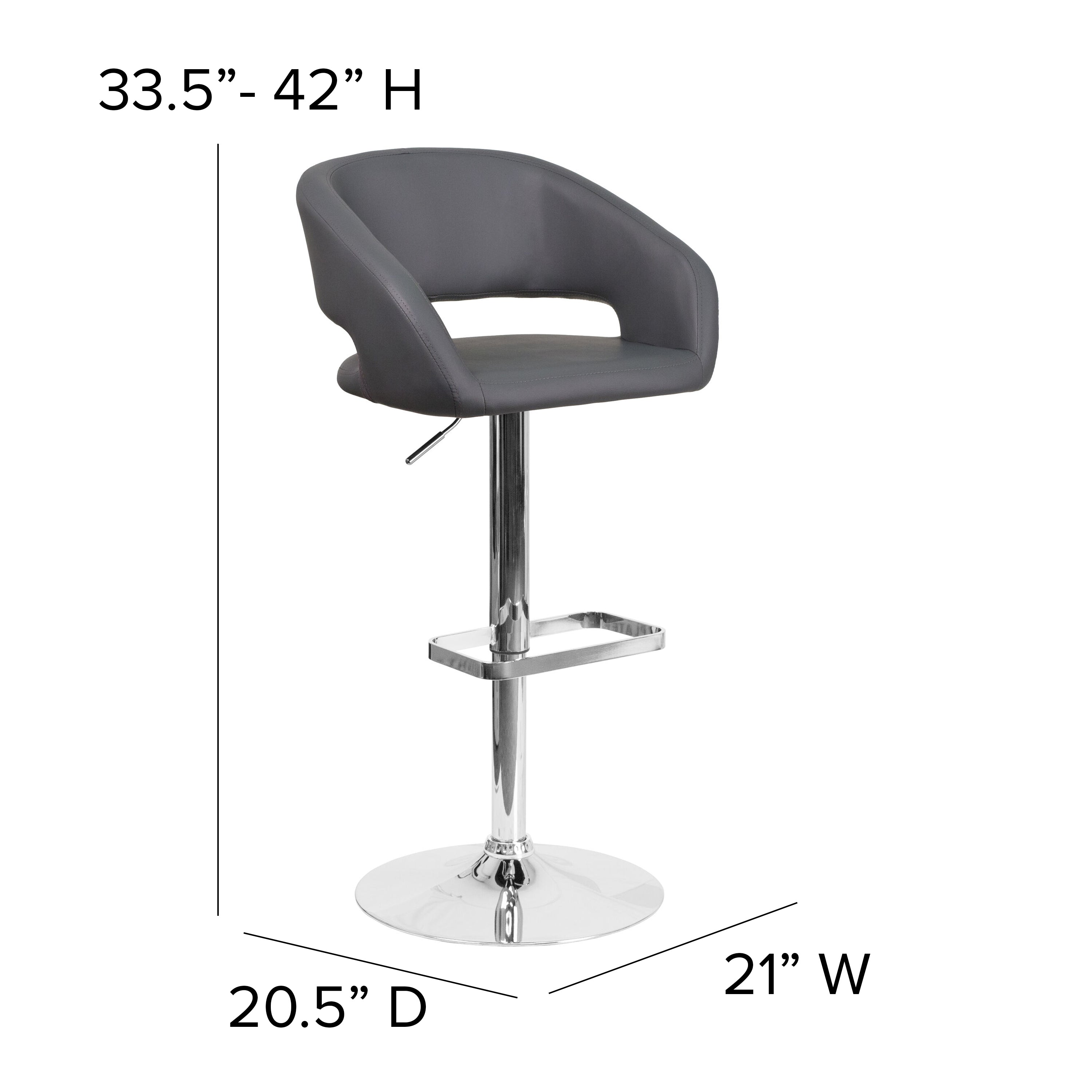Contemporary Vinyl Adjustable Height Barstool with Rounded Mid-Back