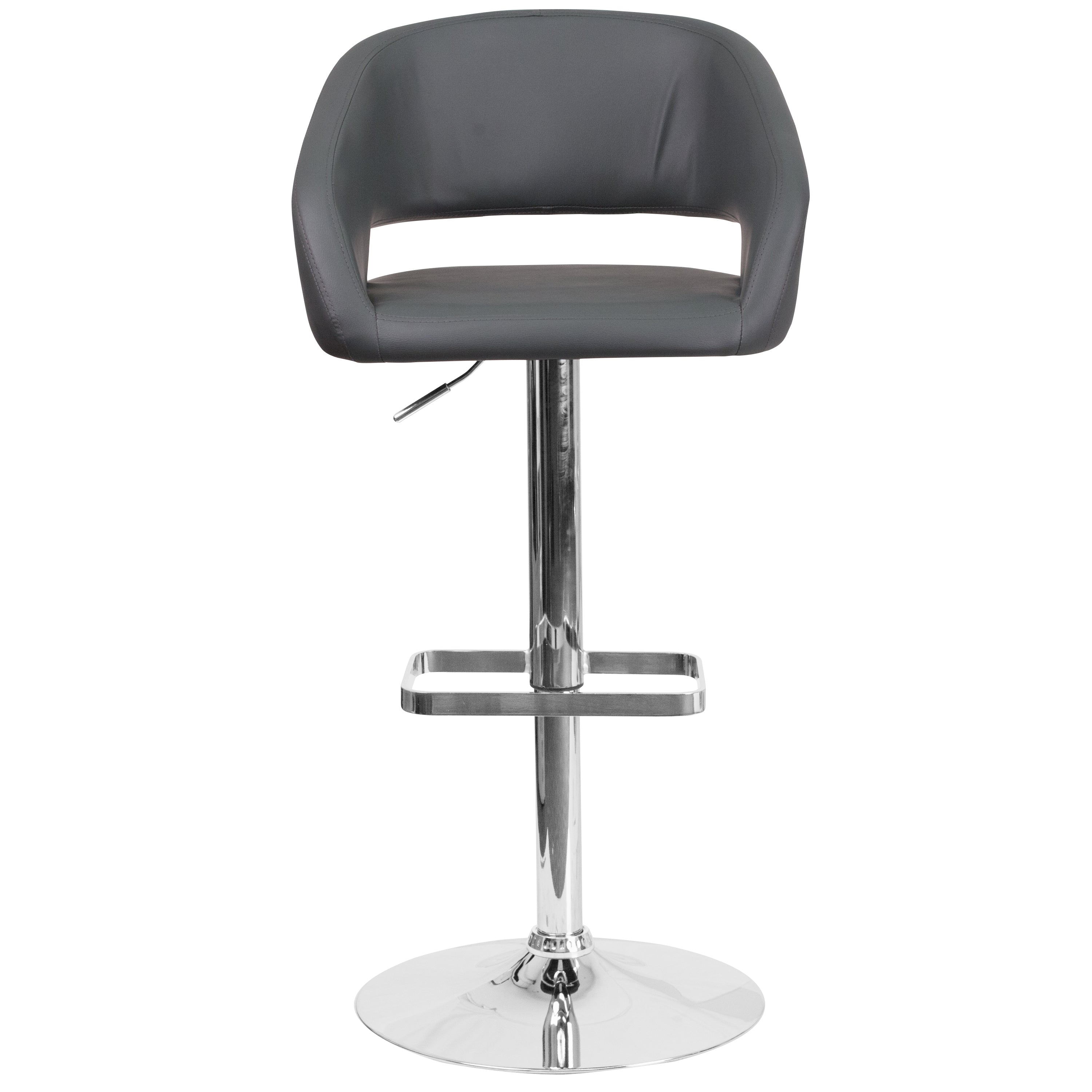Contemporary Vinyl Adjustable Height Barstool with Rounded Mid-Back