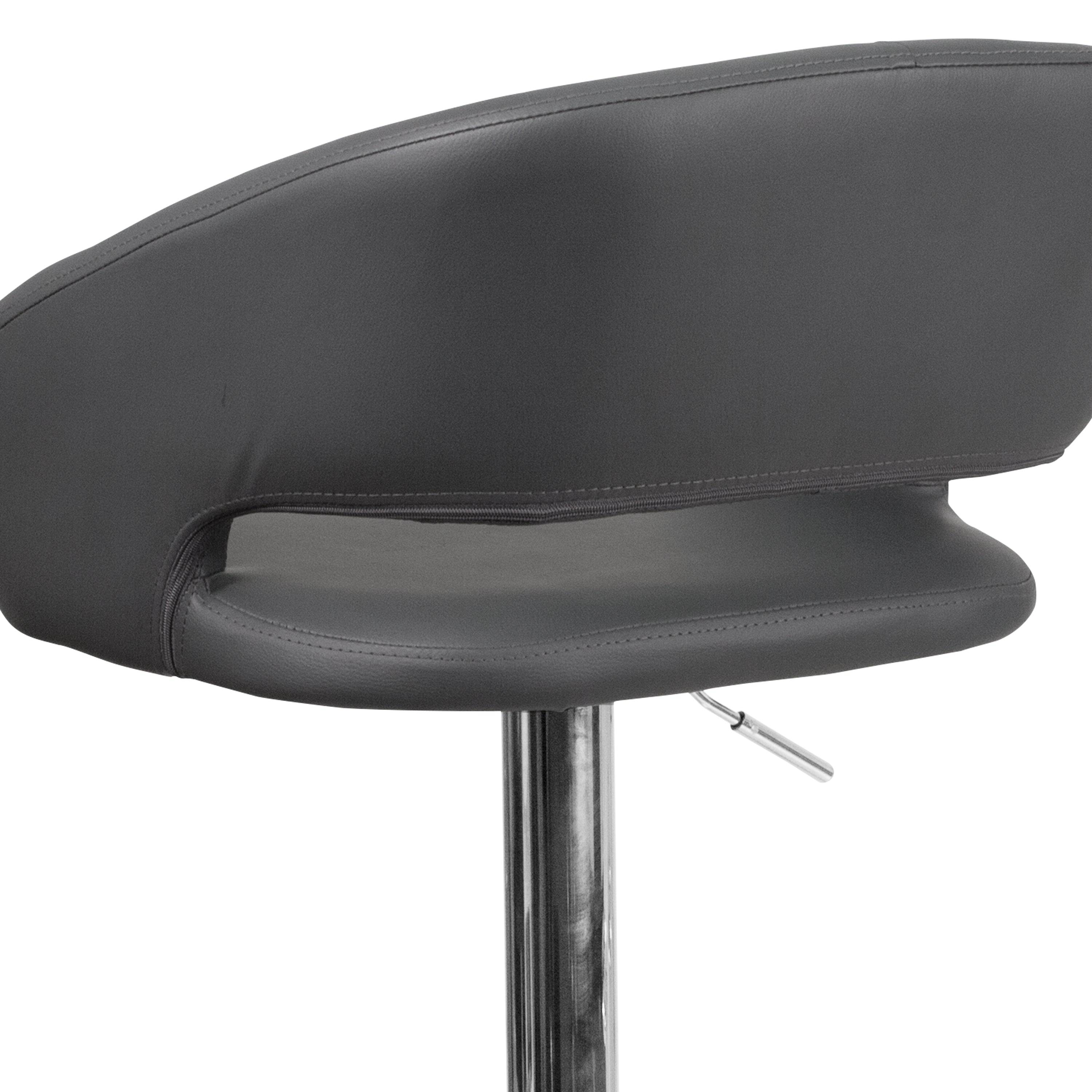 Contemporary Vinyl Adjustable Height Barstool with Rounded Mid-Back