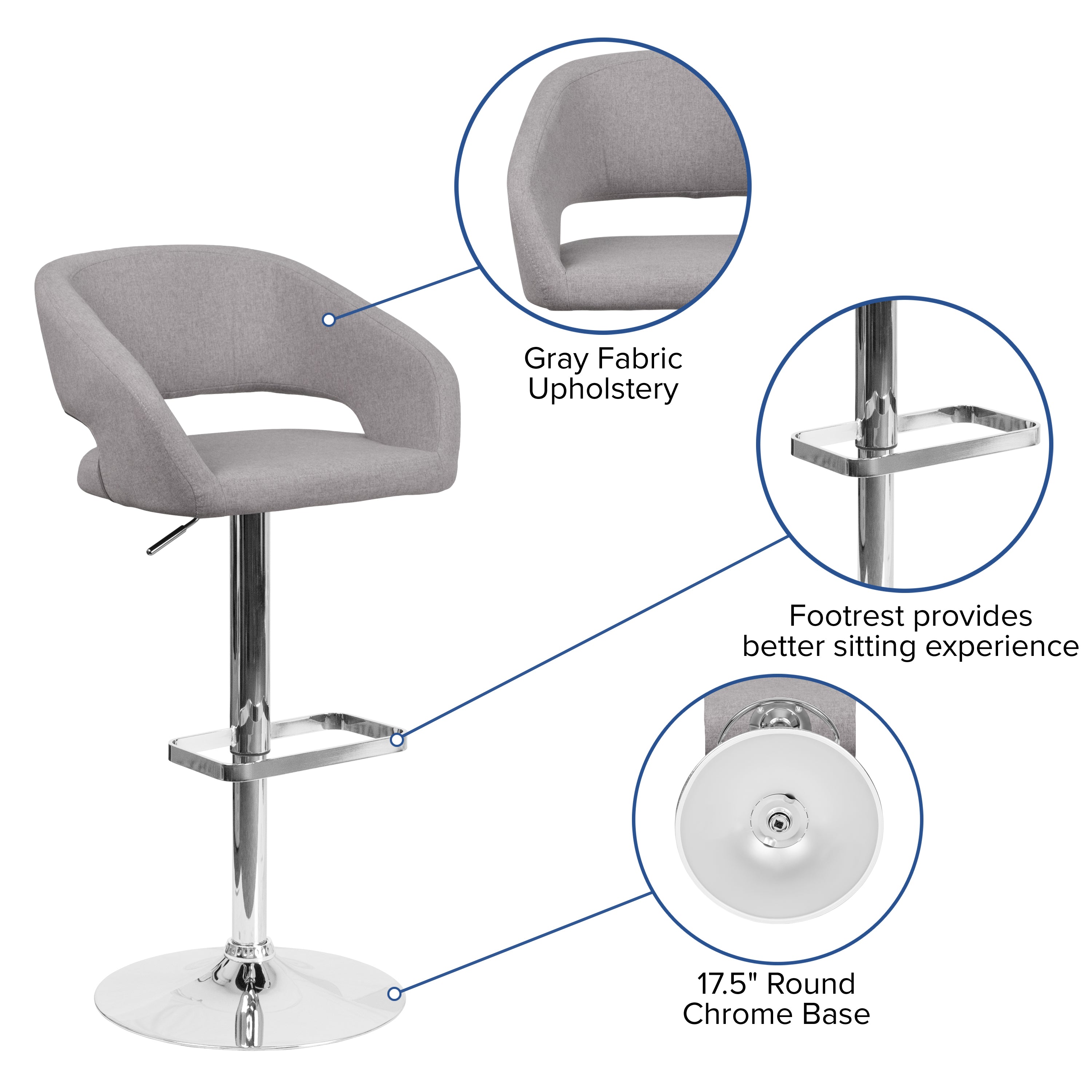Contemporary Vinyl Adjustable Height Barstool with Rounded Mid-Back