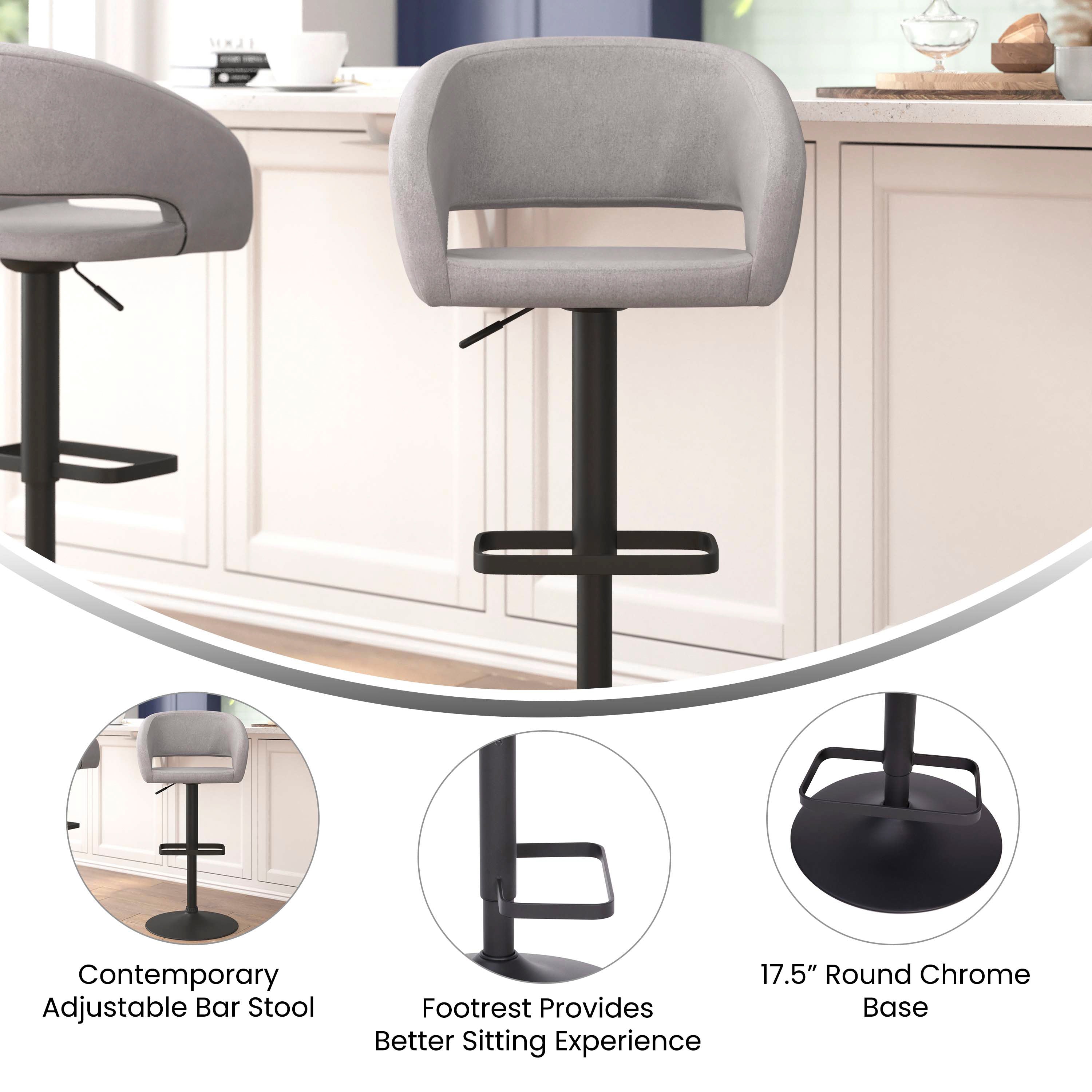 Contemporary Vinyl Adjustable Height Barstool with Rounded Mid-Back