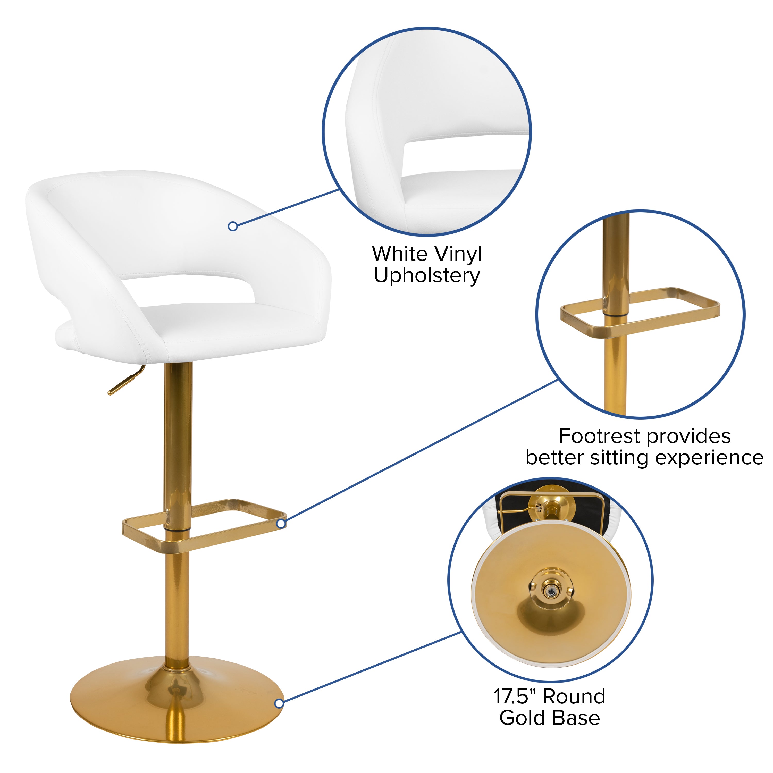 Contemporary Vinyl Adjustable Height Barstool with Rounded Mid-Back
