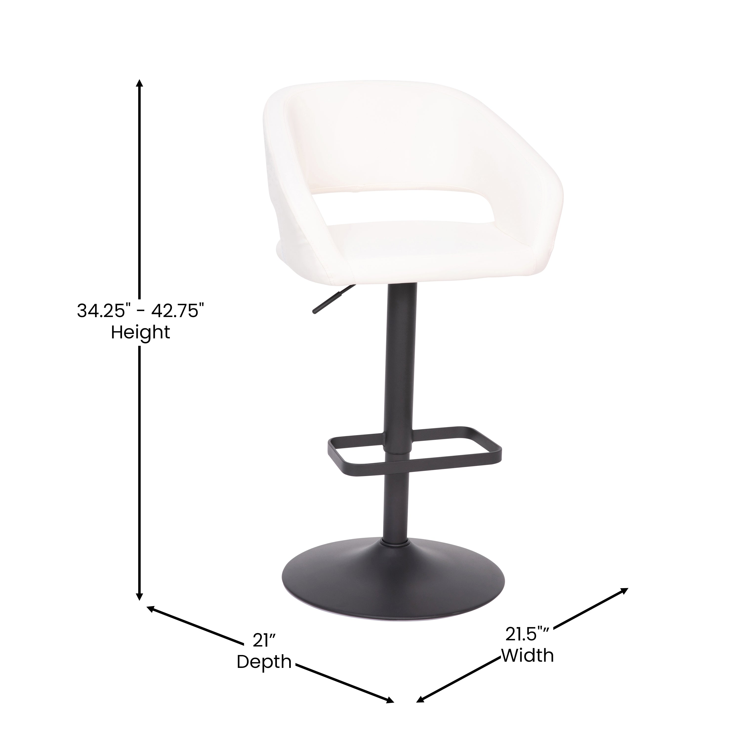Contemporary Vinyl Adjustable Height Barstool with Rounded Mid-Back