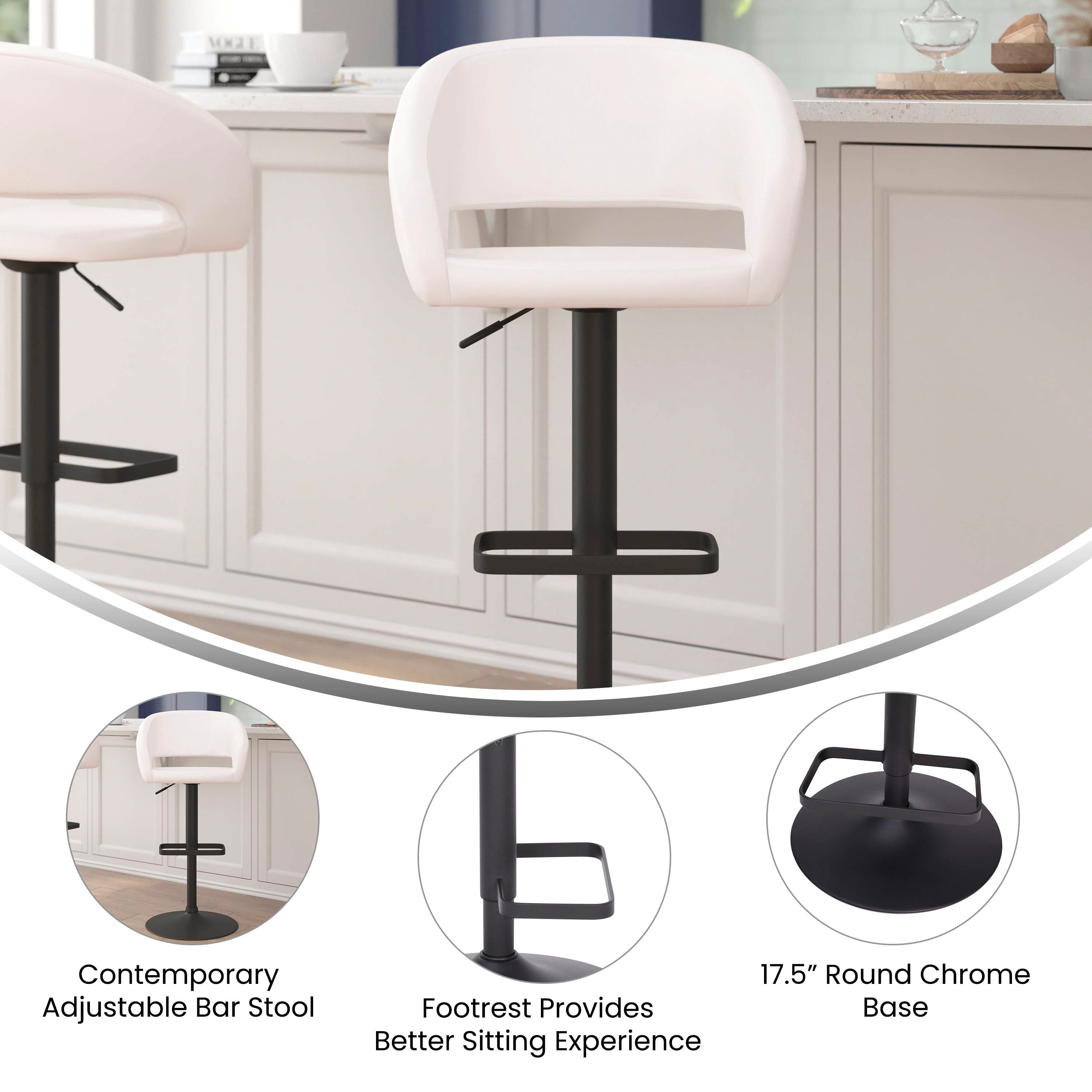 Contemporary Vinyl Adjustable Height Barstool with Rounded Mid-Back