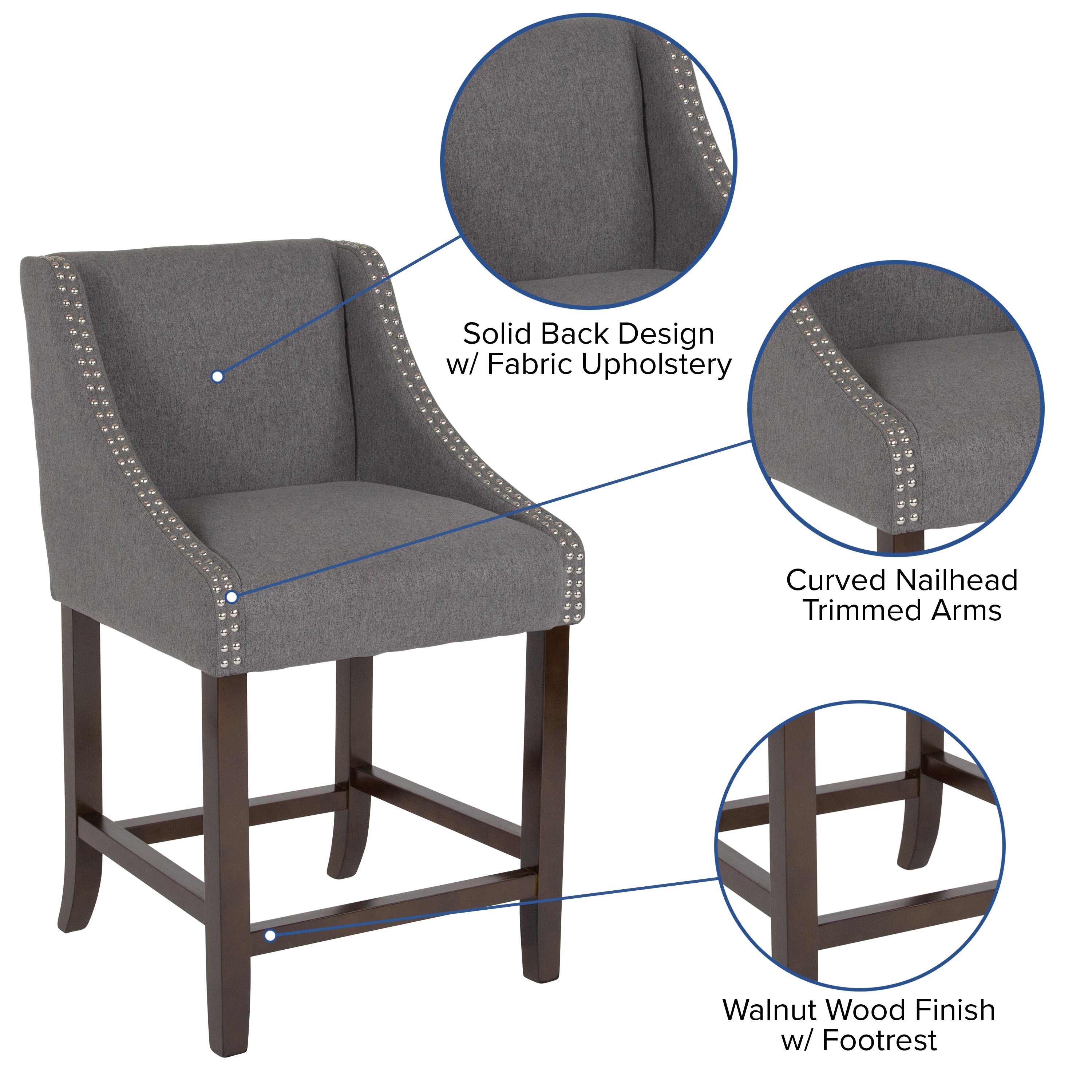Carmel Series 24" High Transitional Wood Counter Height Stool with Accent Nail Trim