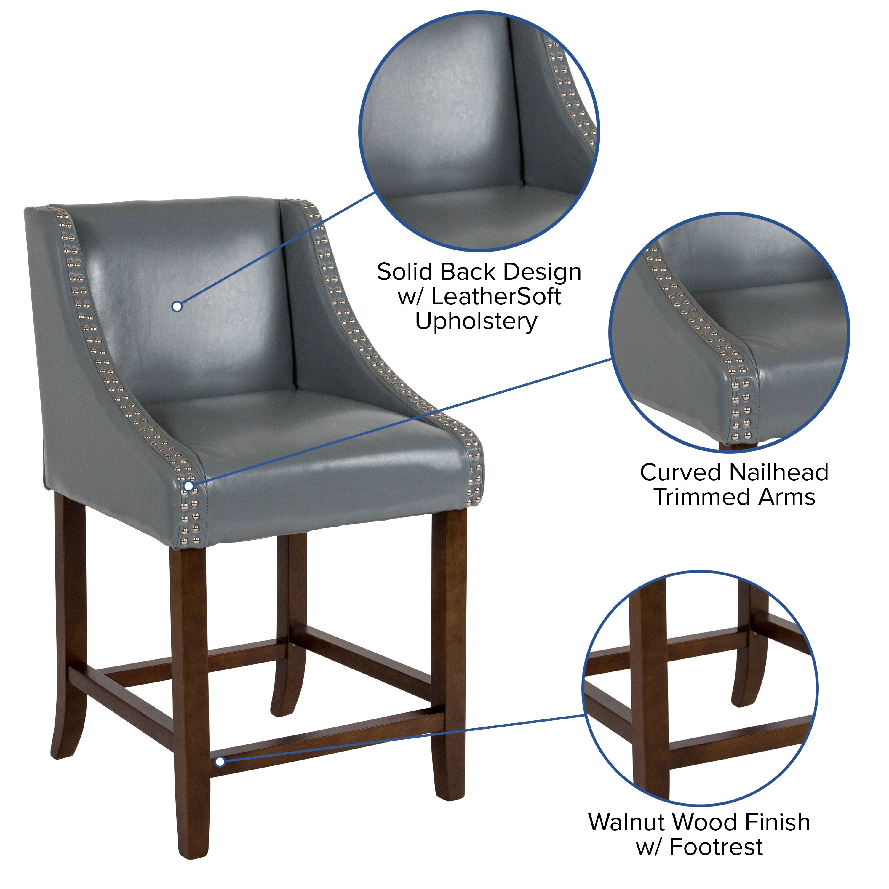 Carmel Series 24" High Transitional Wood Counter Height Stool with Accent Nail Trim