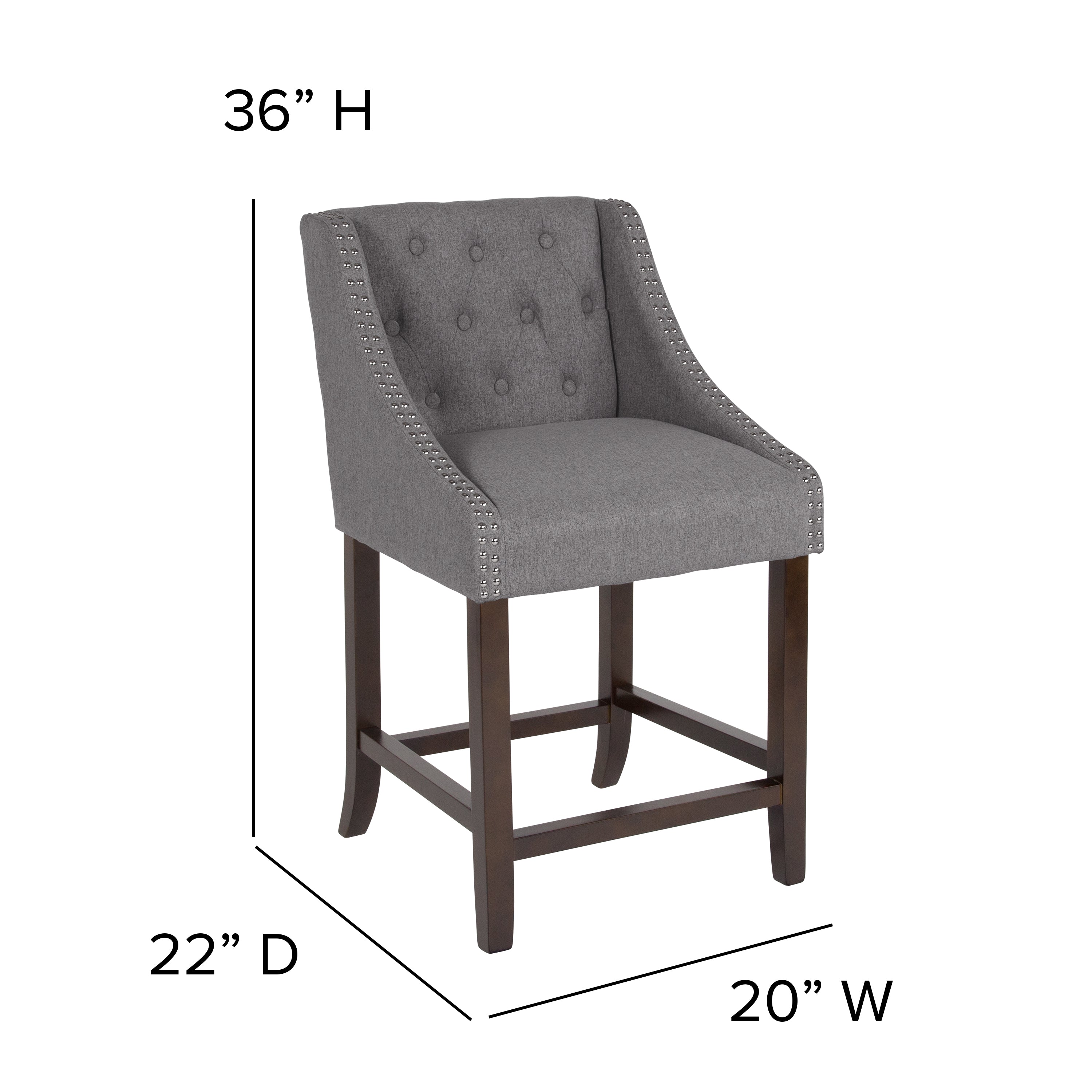 Carmel Series 24" High Transitional Tufted Walnut Counter Height Stool with Accent Nail Trim