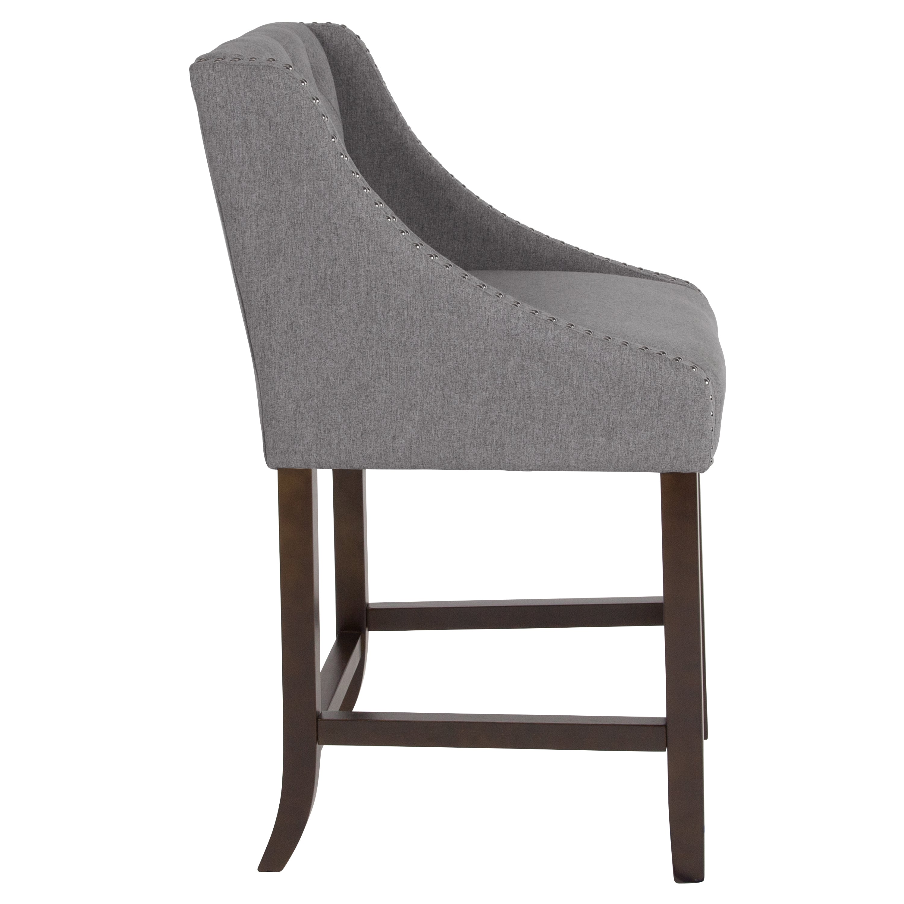Carmel Series 24" High Transitional Tufted Walnut Counter Height Stool with Accent Nail Trim