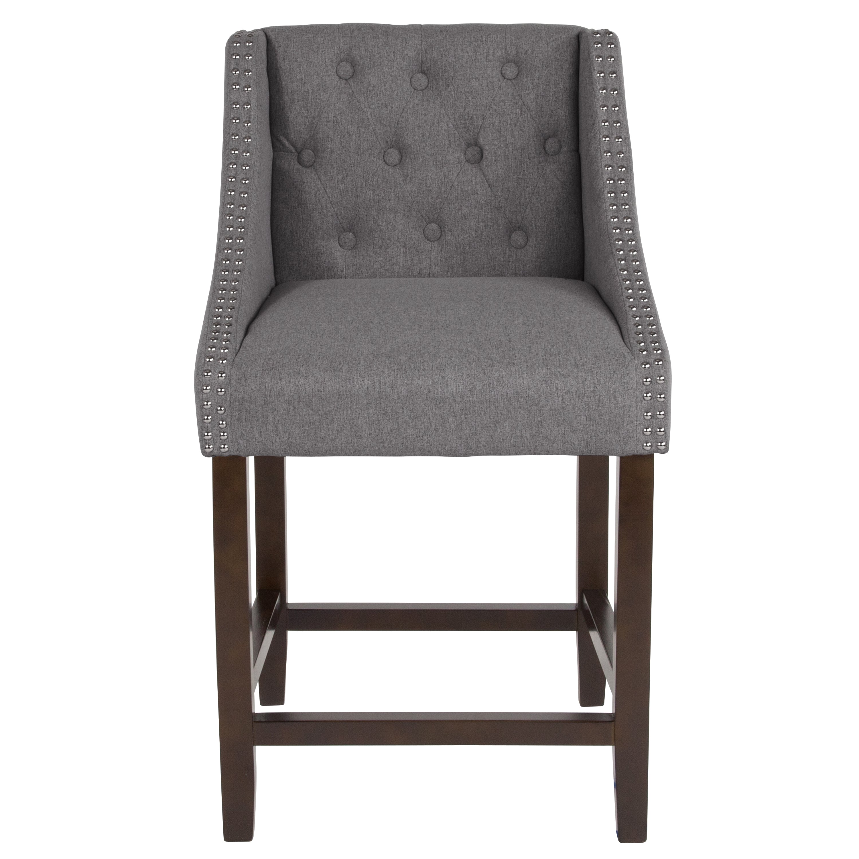 Carmel Series 24" High Transitional Tufted Walnut Counter Height Stool with Accent Nail Trim
