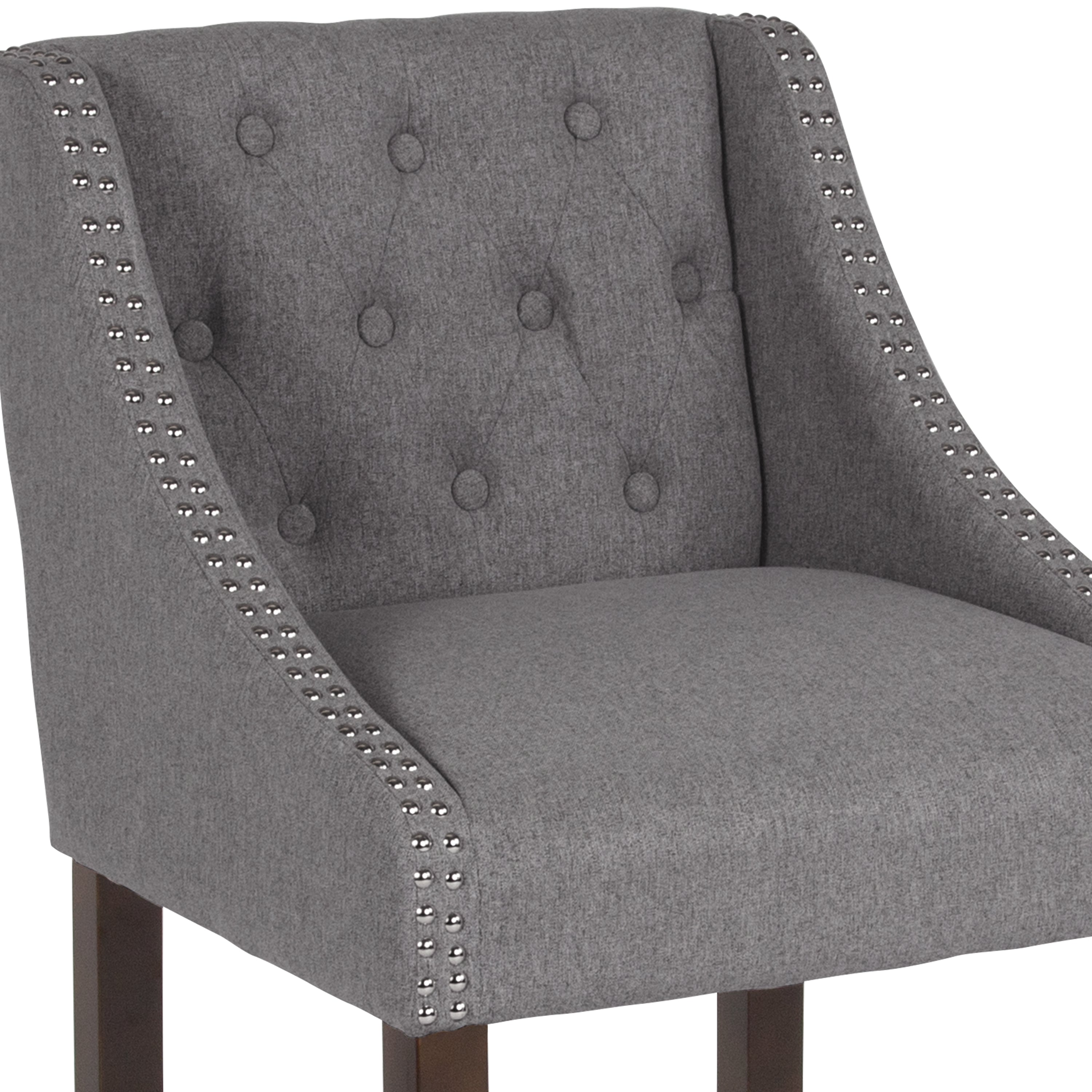 Carmel Series 24" High Transitional Tufted Walnut Counter Height Stool with Accent Nail Trim